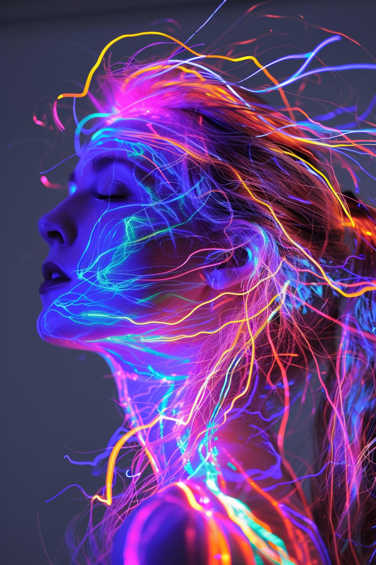 The Electric Storm hairstyle turns your hair into powerful bolts of lightning and electricity. Bright luminous stripes, like lightning, pierce the hairstyle, creating the impression of energy and dynamism. This hairstyle is designed to represent the power of nature and the magic of electricity.