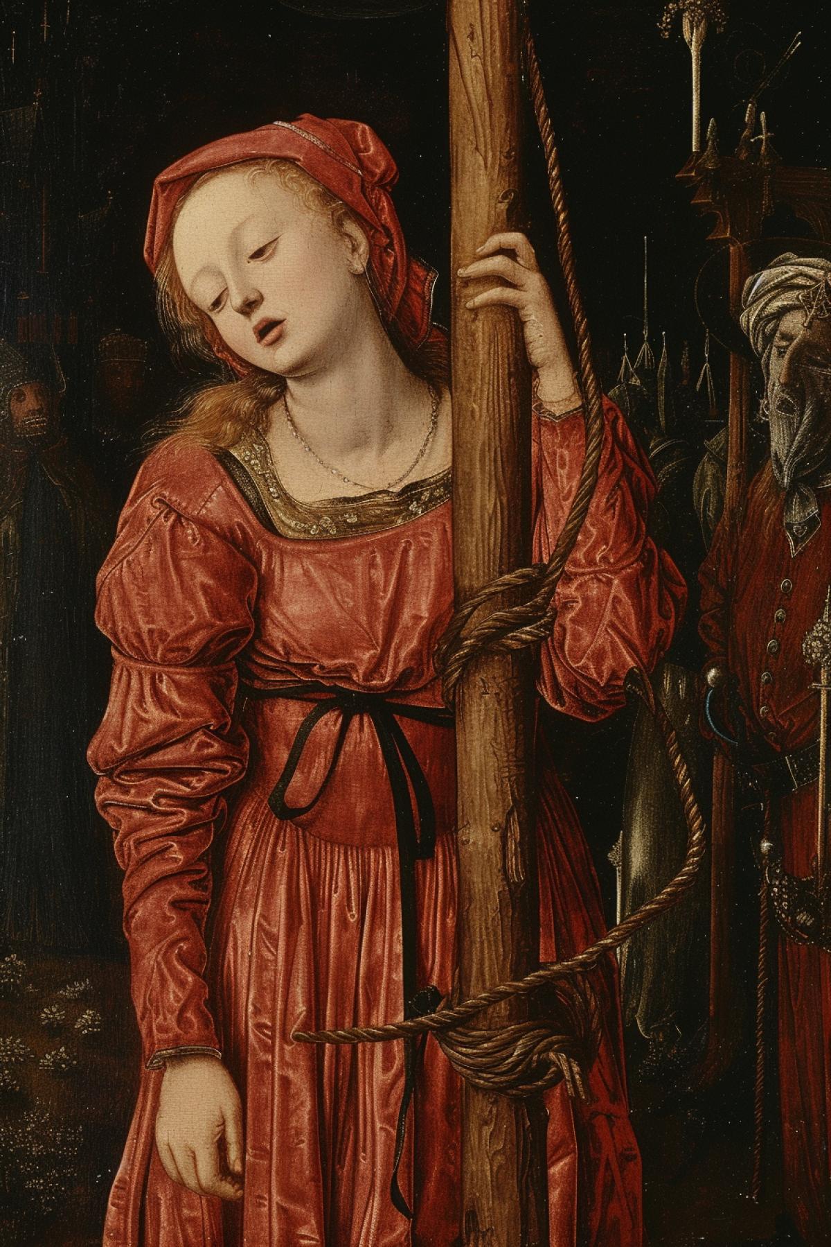 Selfie in the Middle Ages, woman tied to a pole