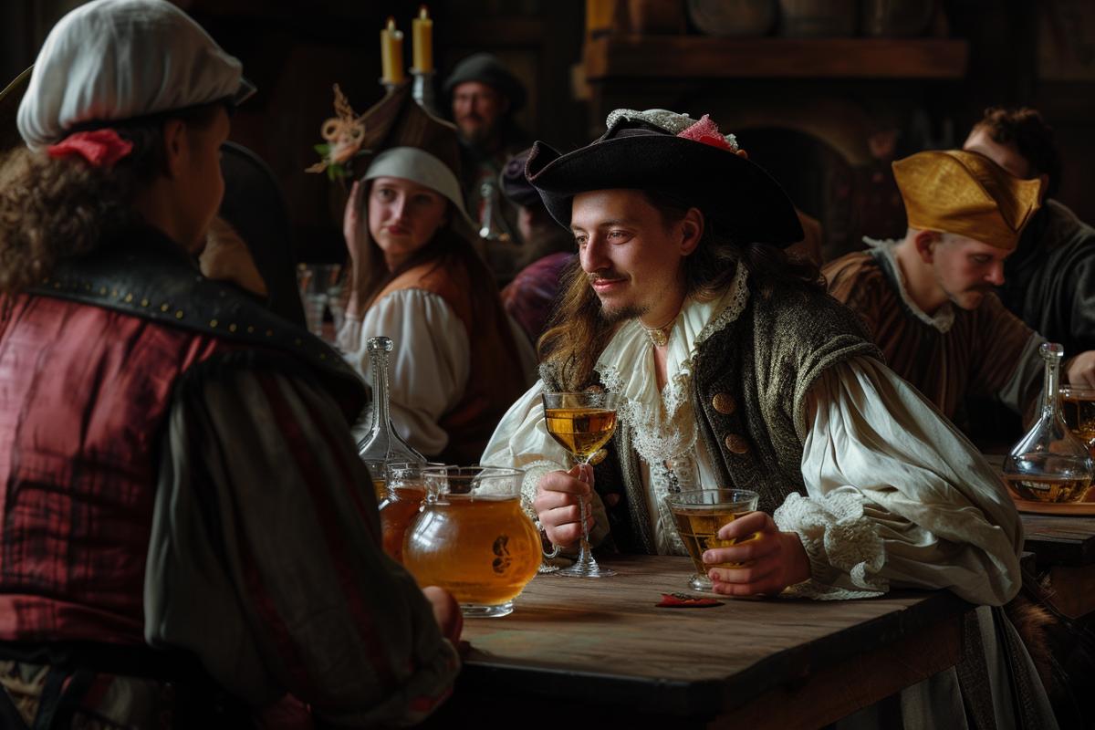 Merry drinking in a medieval tavern, the Middle Ages, photorealism