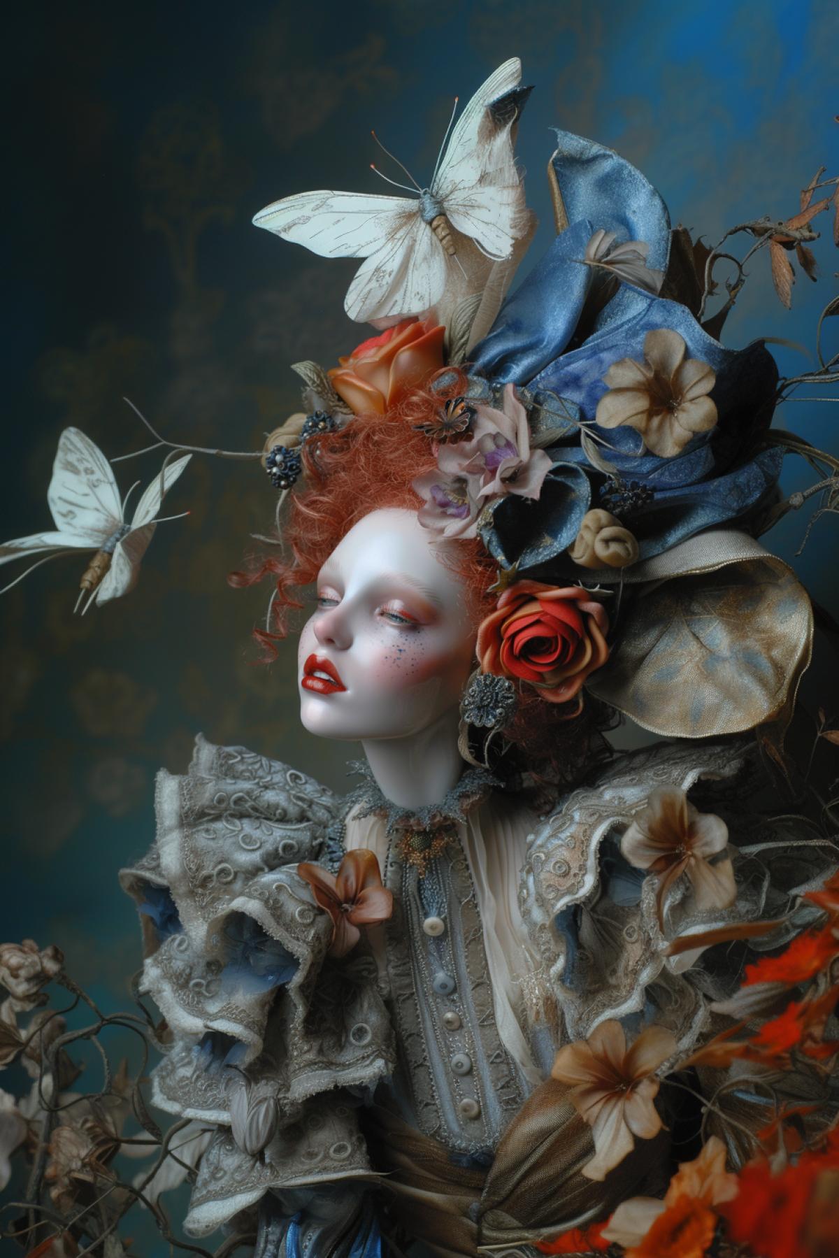 Porcelain doll, unearthly beauty, parallel world, rich colors