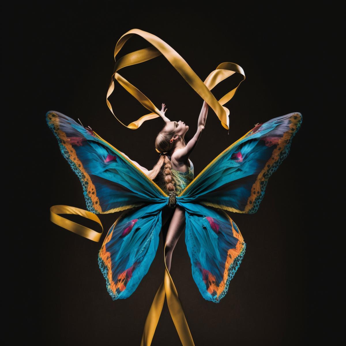 Butterfly executing artistic gymnastics with 5-metre ribbon