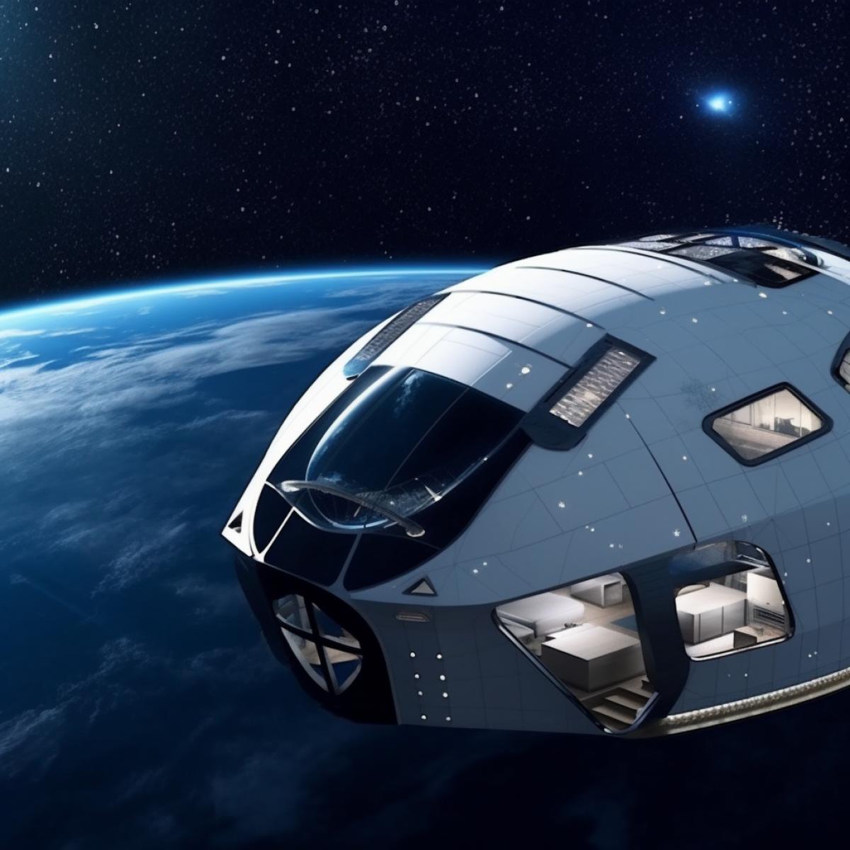 Luxurious space yacht, faraway stars and galaxies in the background