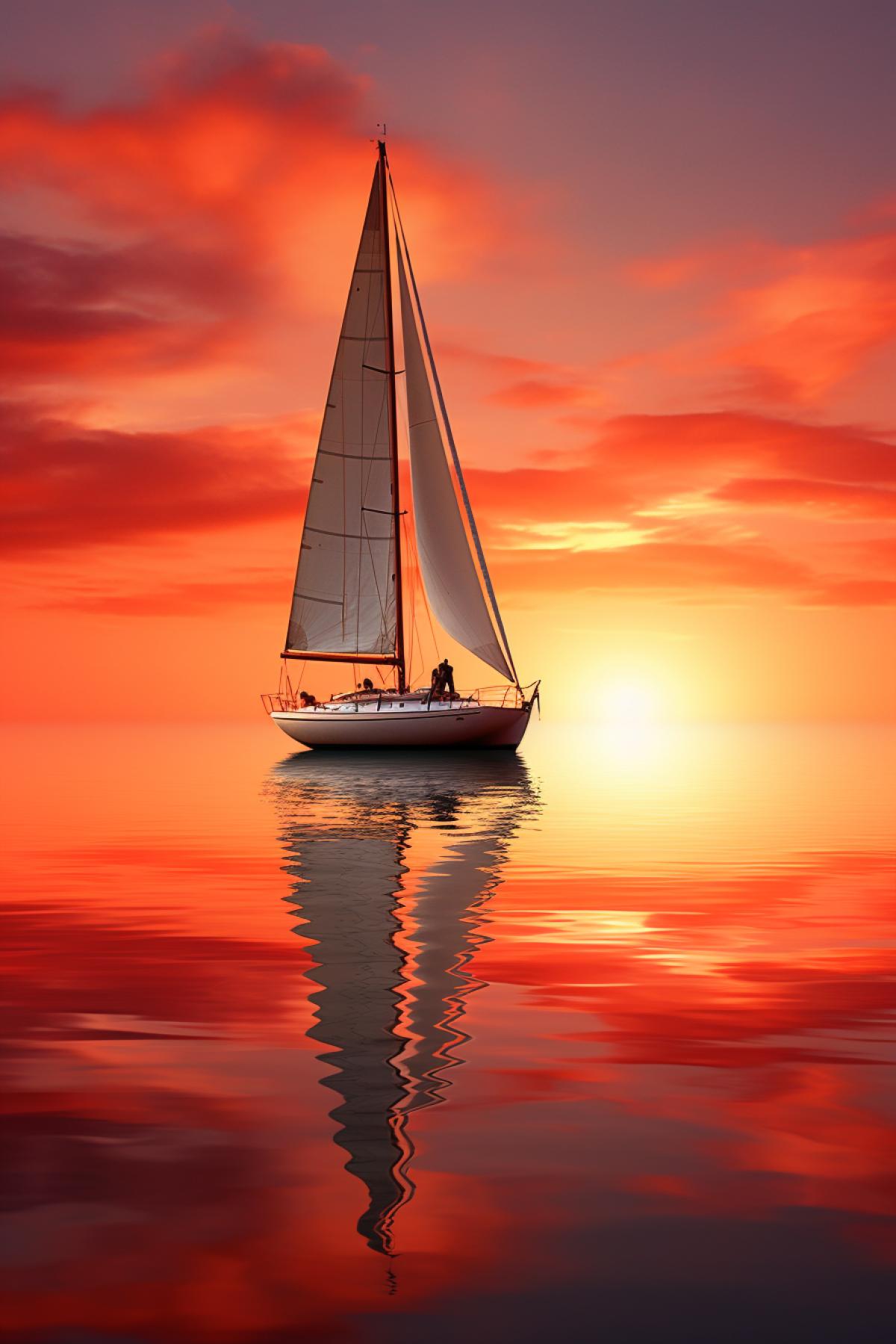Yacht, sail, reflection, rose hour