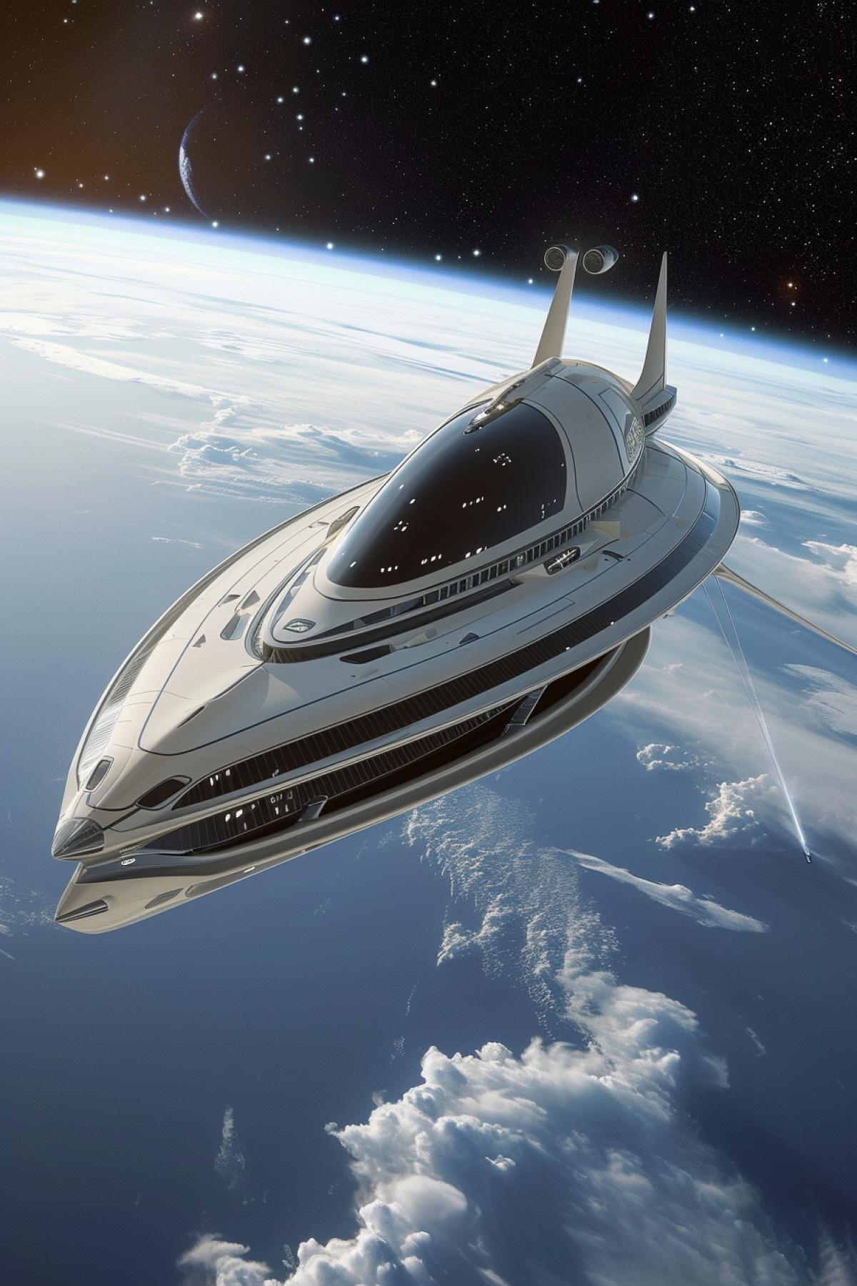 A space yacht drifts through space