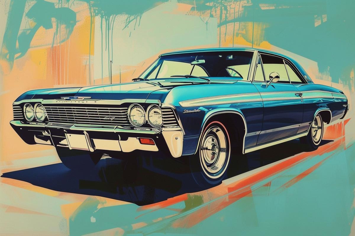 Car Chevrolet Impala 1967 retro poster, retro comic, brand