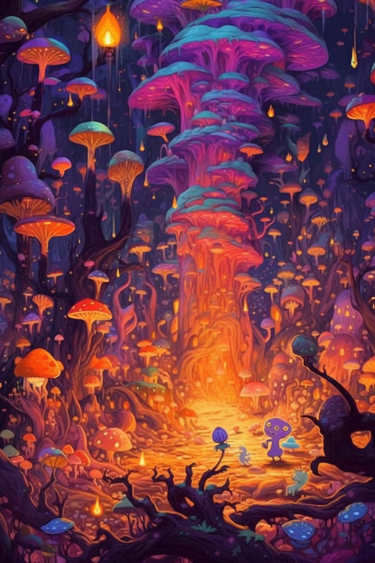 Awesome witch cats in a dark magical forest