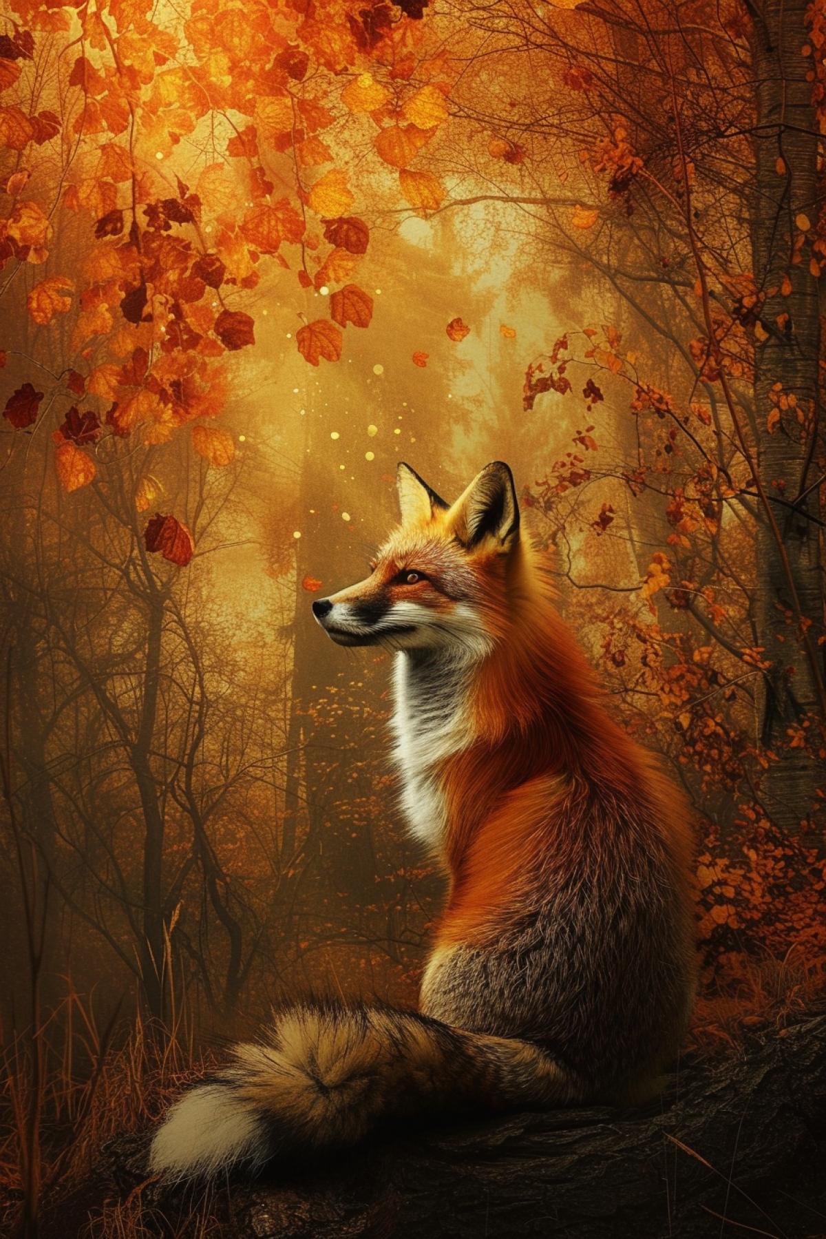 The Forest of Eternal Autumn is an amazing place where every tree is painted in the bright shades of autumn foliage, as if they are exchanging leaves with each other forever. Here the air is saturated with the aroma of ripe fruits and the warmth of the suns rays penetrating through the golden branches. The inhabitants of this forest are fluffy foxes with emerald purple fur, whose eyes glow like the brightest constellations. My paintings come to life with the shades of a golden-crimson sunset shimmering against the backdrop of warm autumn trees, as if every moment here is part of an endless symphony of colors