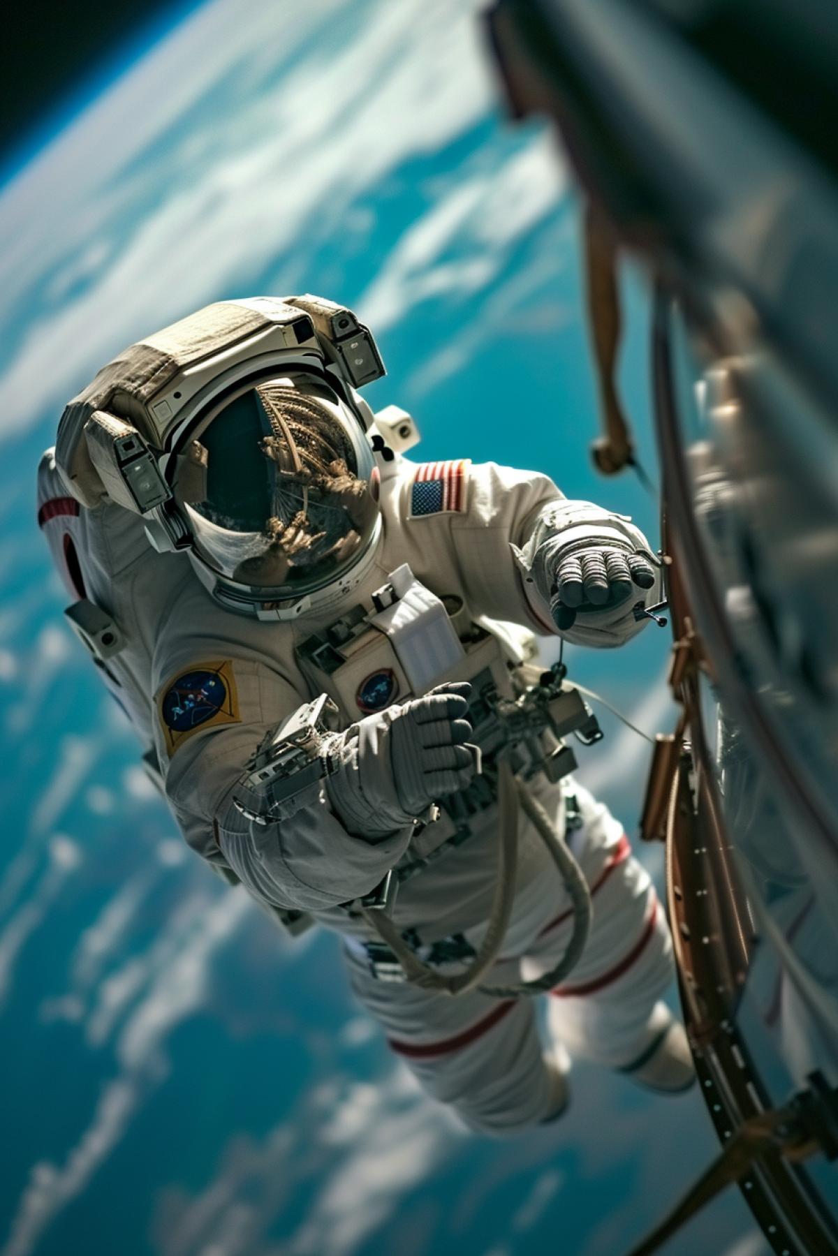 Russian cosmonaut in outer space, infinity of the universe