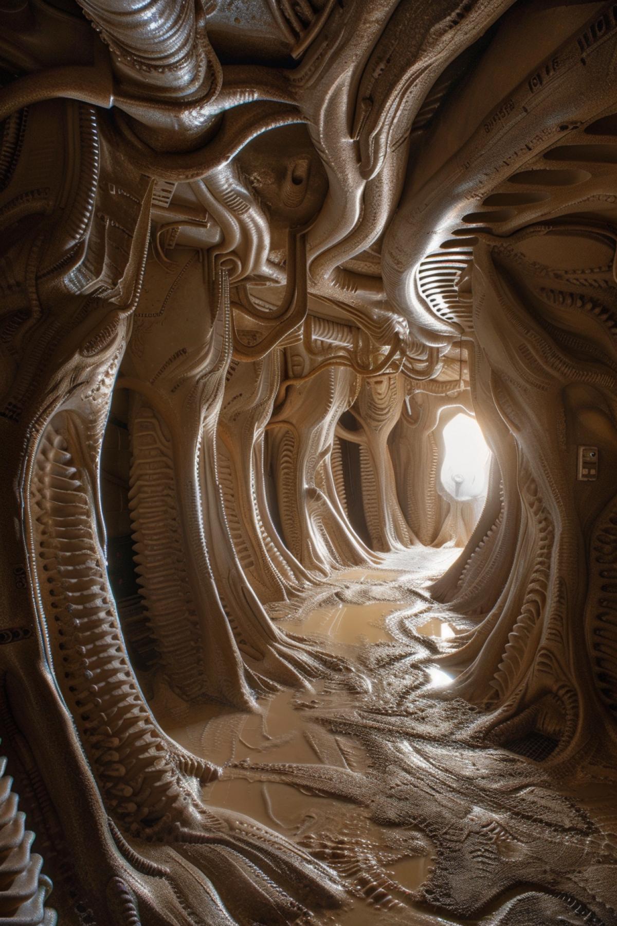 Alien xenomorphic interior slippery body gloomy spooky light