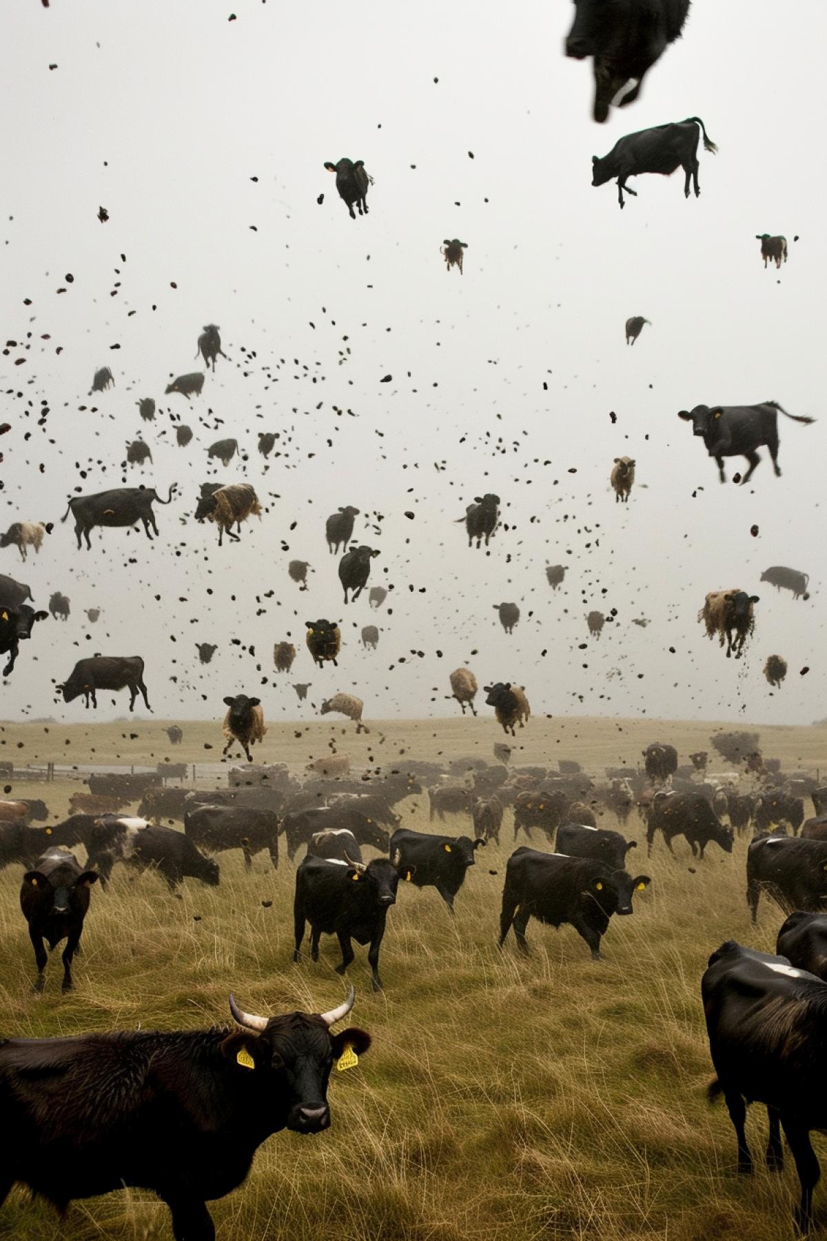 Little cows fall from the sky like rain