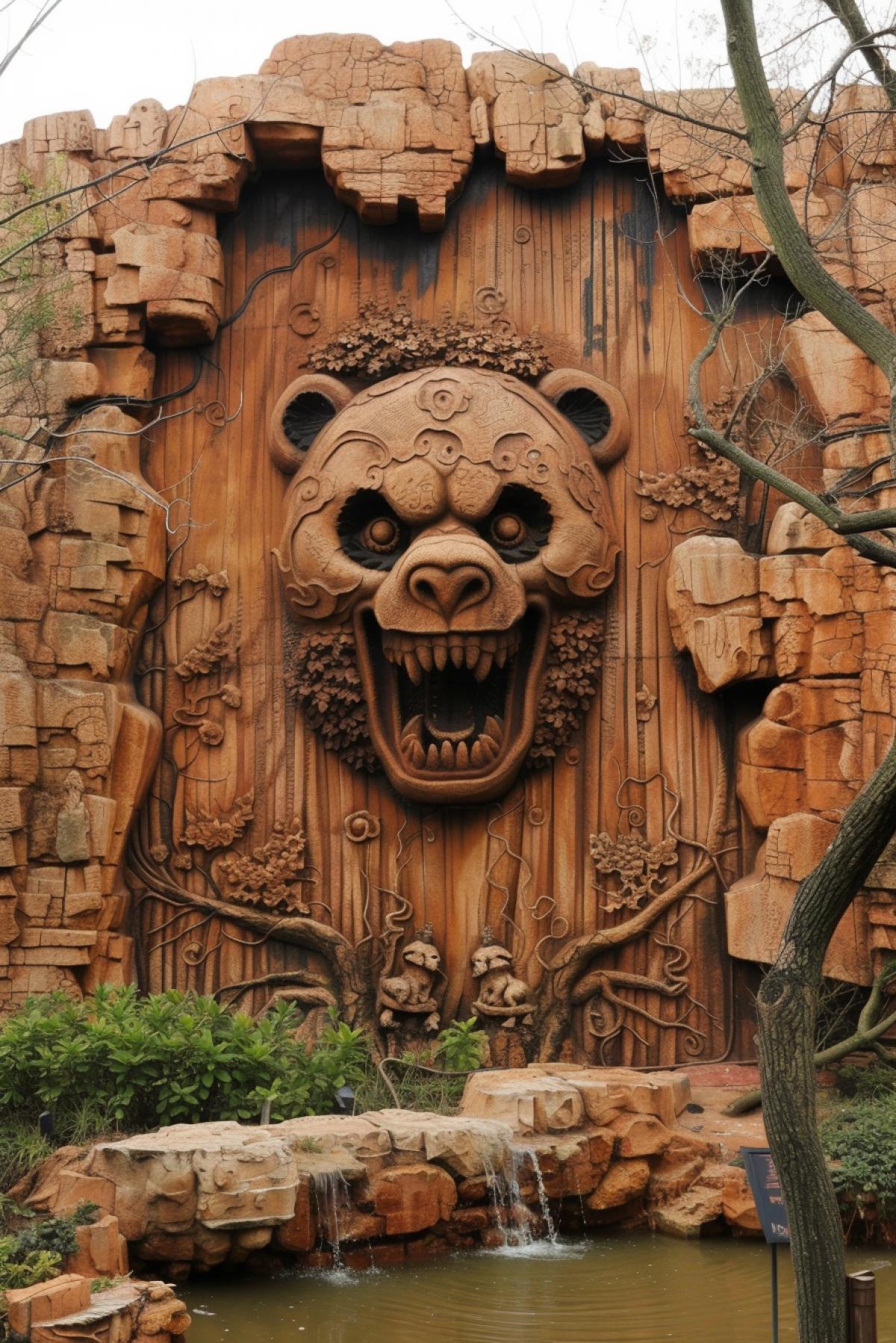 panda statue carved into the mountain