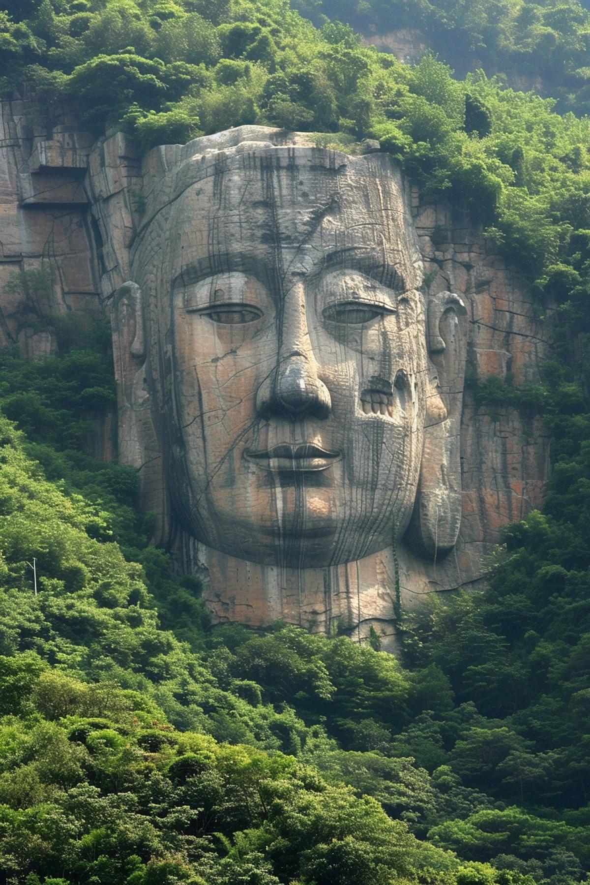 panda statue carved into the mountain
