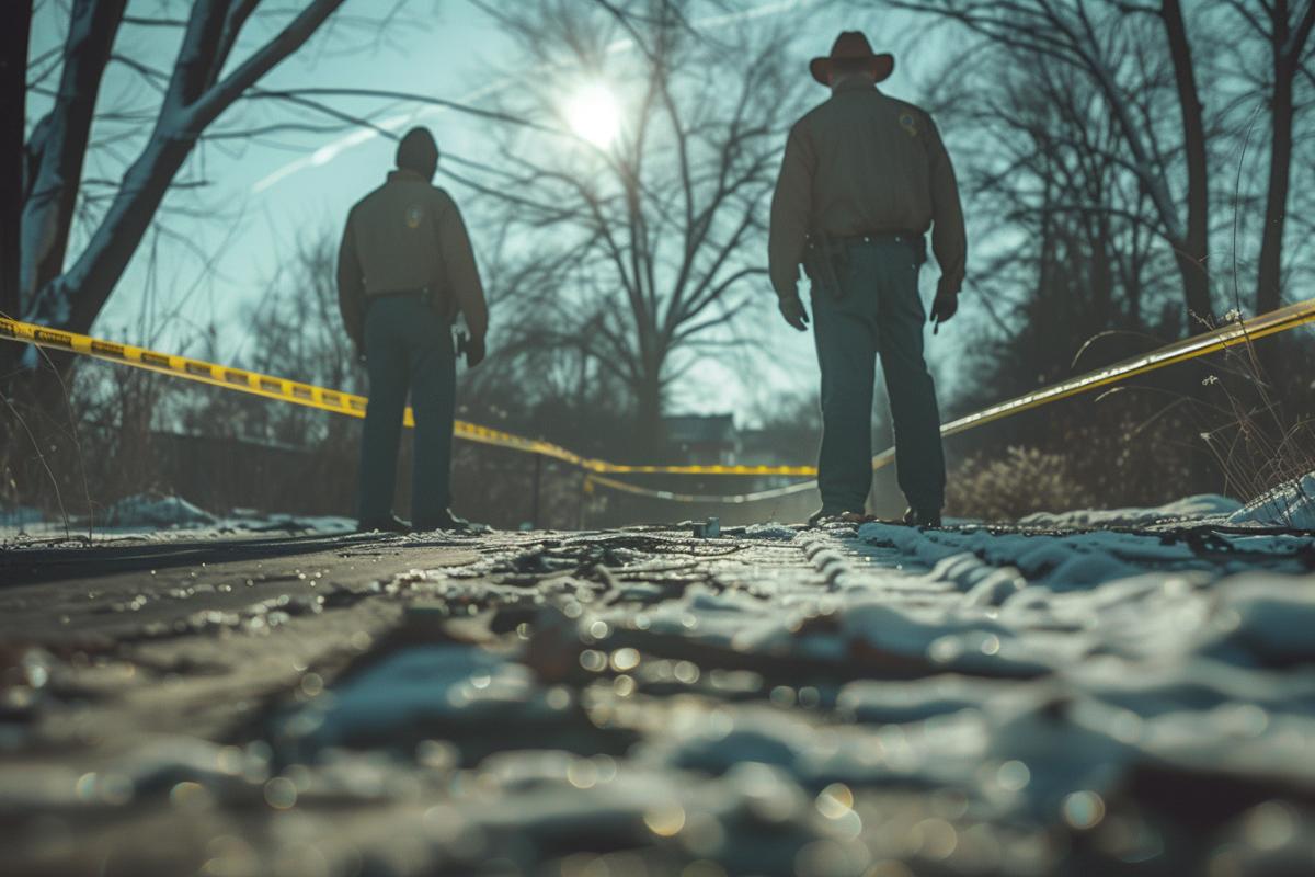 FBI agents and criminologists at the crime scene, photorealism, epic, dramatic, cinematic