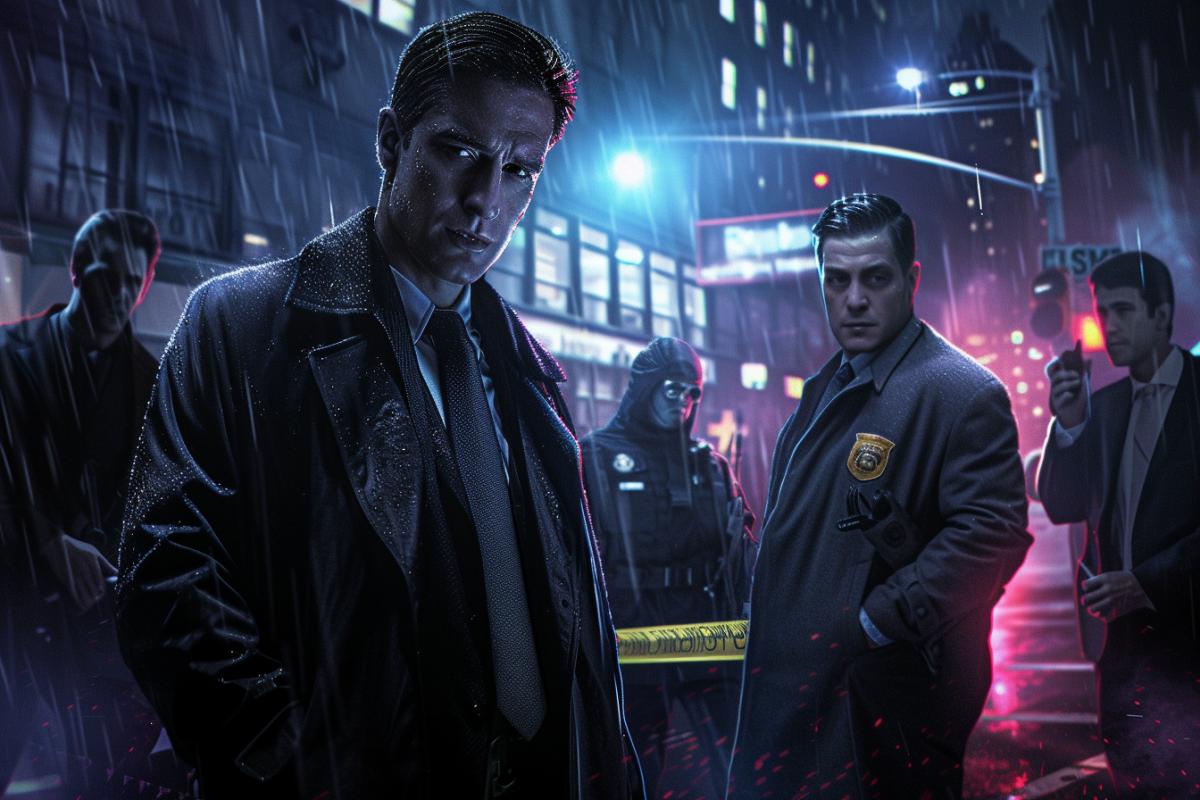 FBI agents and criminologists at the crime scene, photorealism, epic, dramatic, cinematic