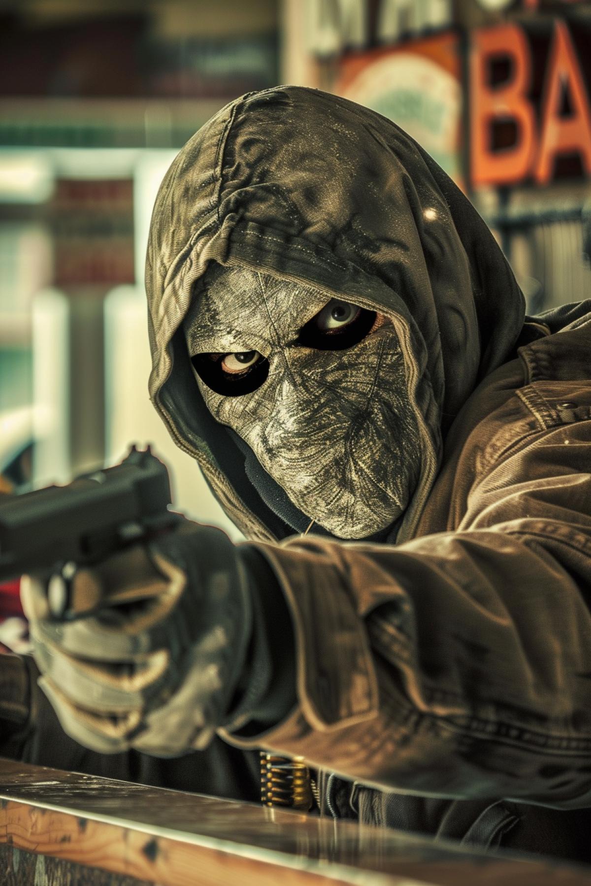 Bank robbery tough faces of criminals artistic view