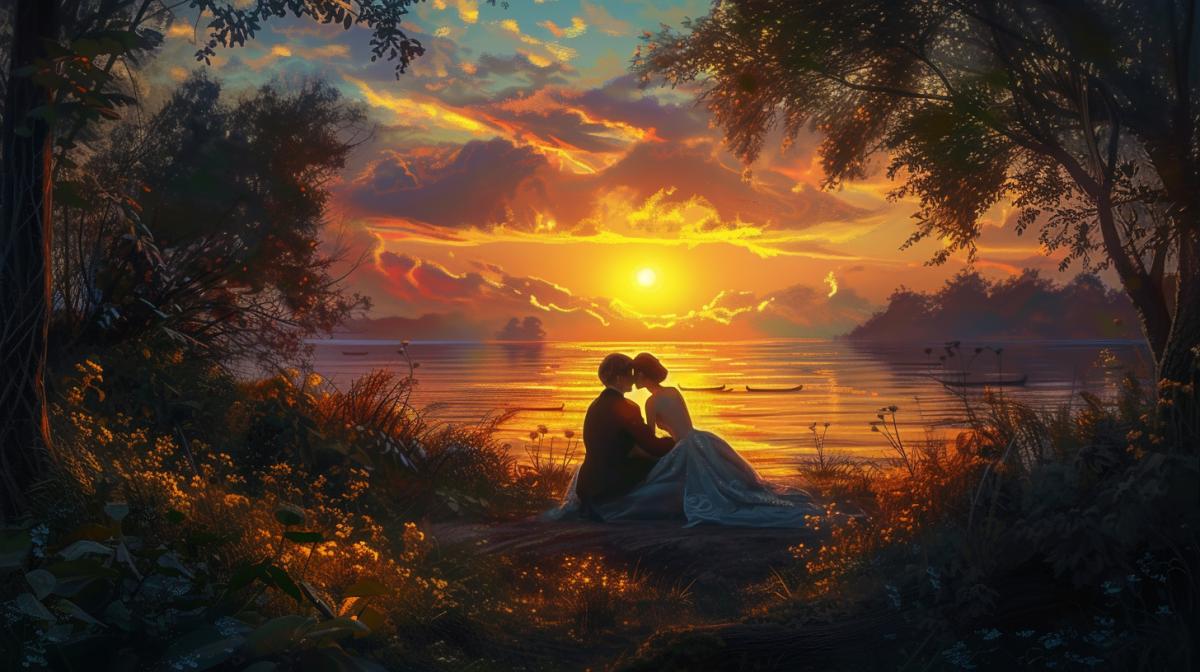 Romance, love at sunset
