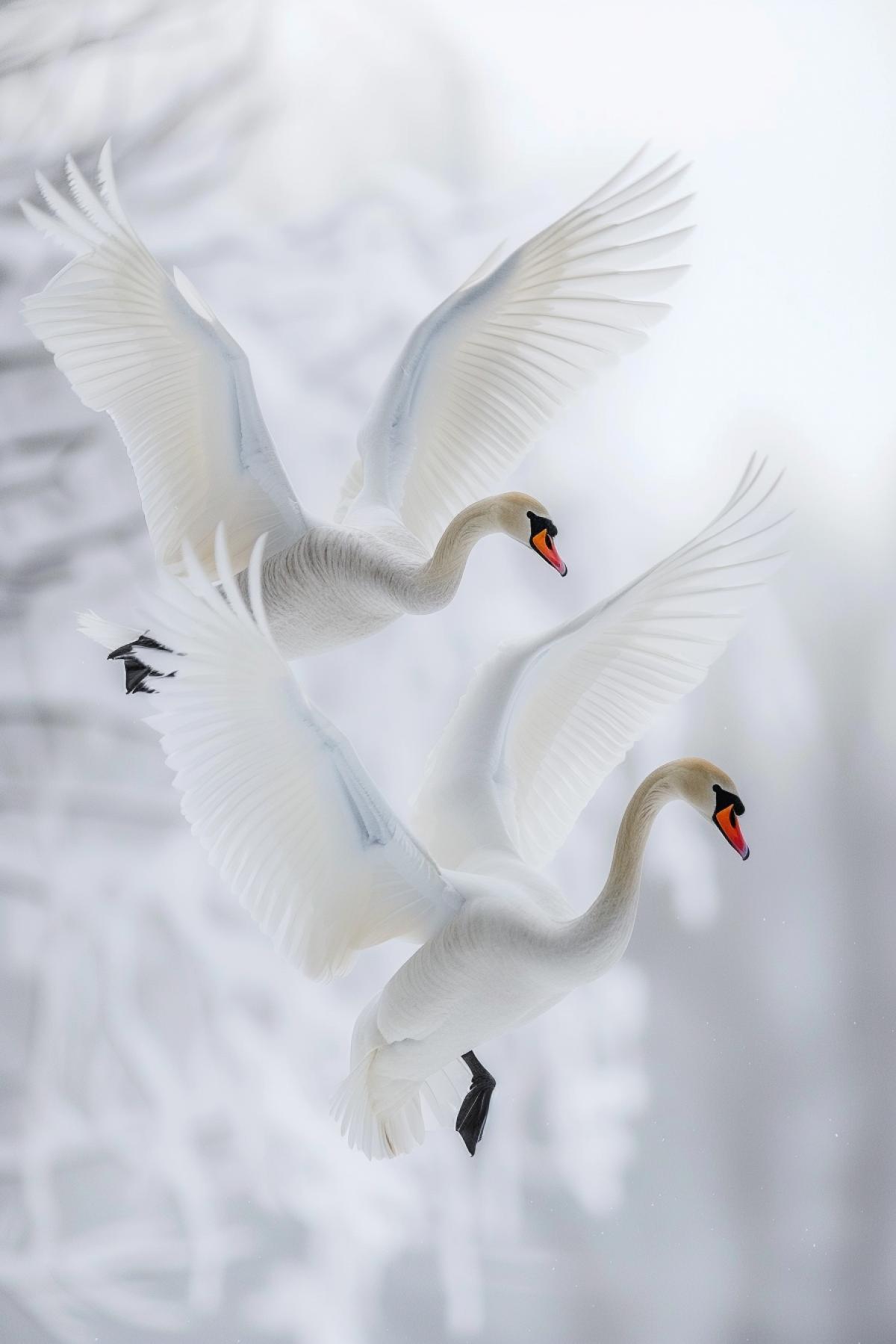 Swans in love up in the skies breathtaking art