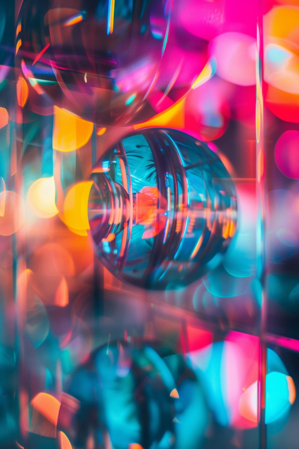 View at the blurred environment through multicoloured lenses to tender rhythm music