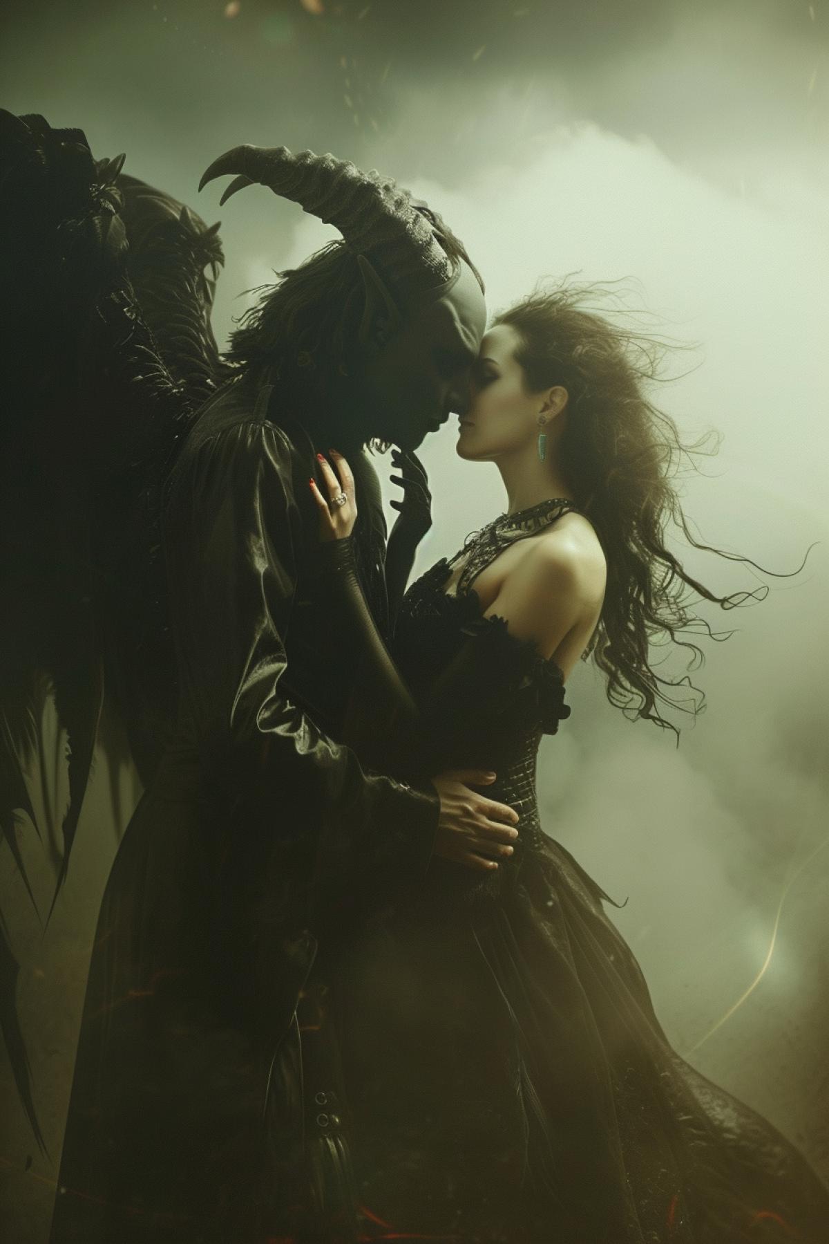 Demons lovers, Love or death, enjoyment and pain, photorealistic, atmospheric, dramatic