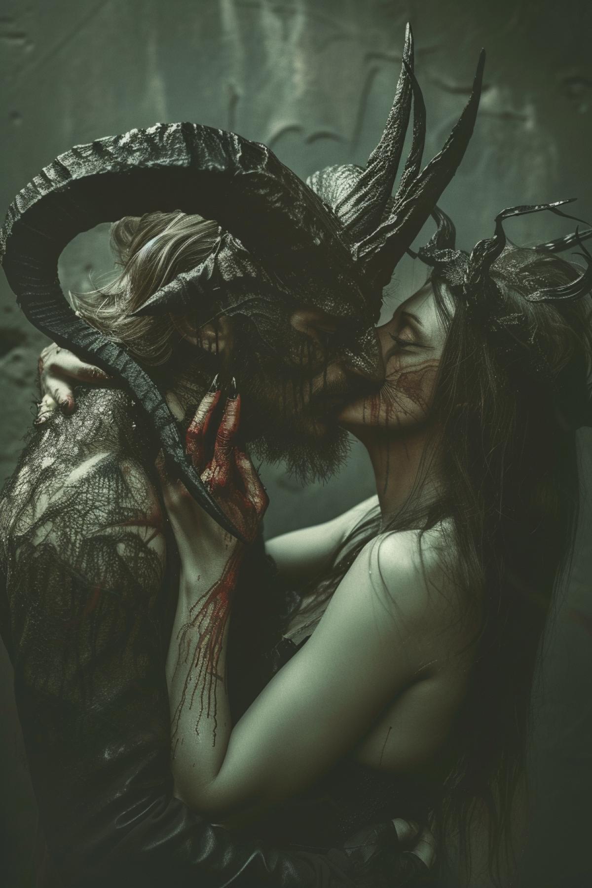 Demons lovers, Love or death, enjoyment and pain, photorealistic, atmospheric, dramatic