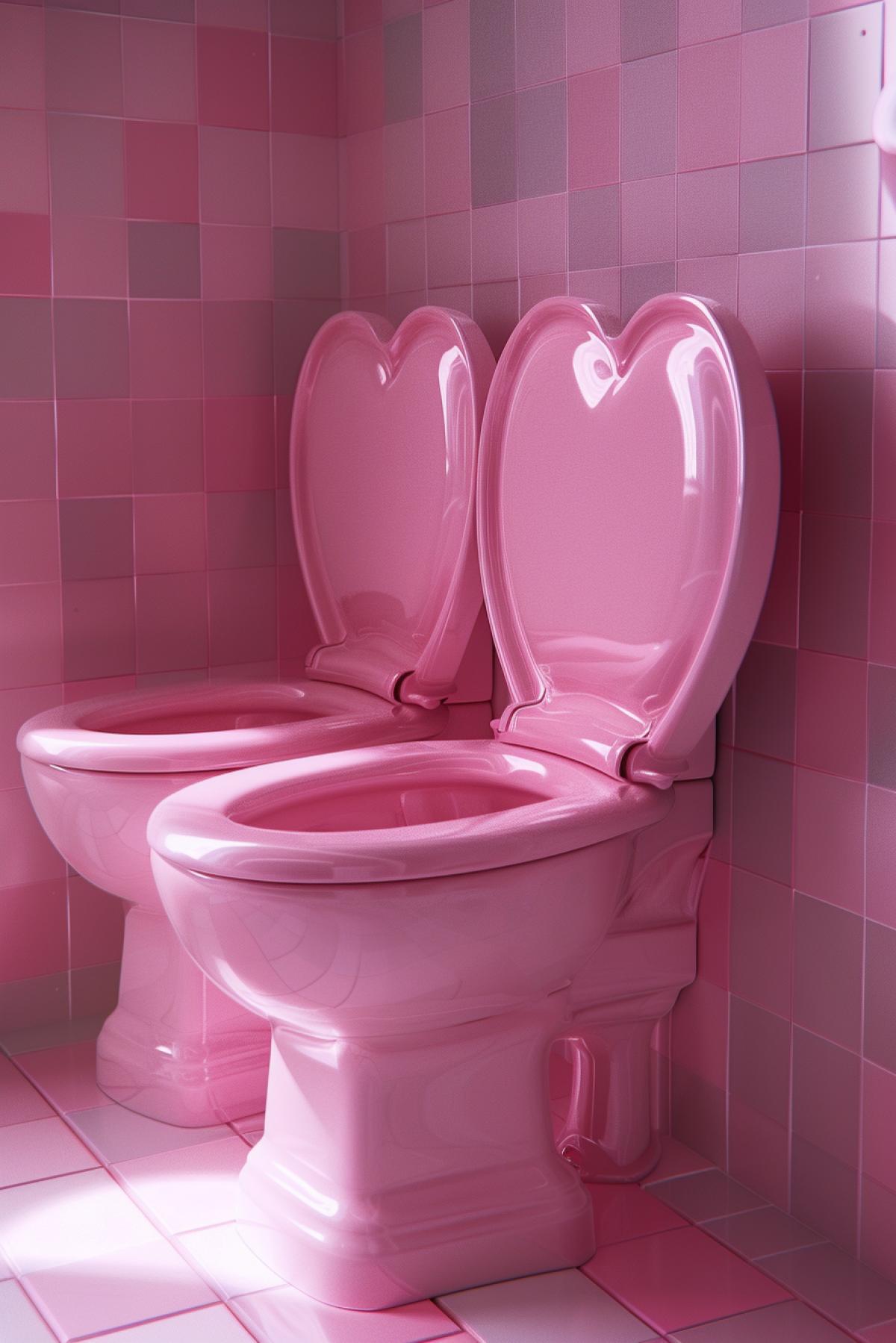 Romantic double pink toilet in the shape of a heart, photorealism
