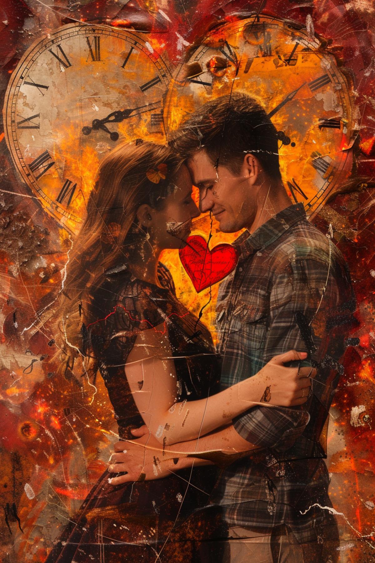 fiery heart, love, man and woman, time distortion