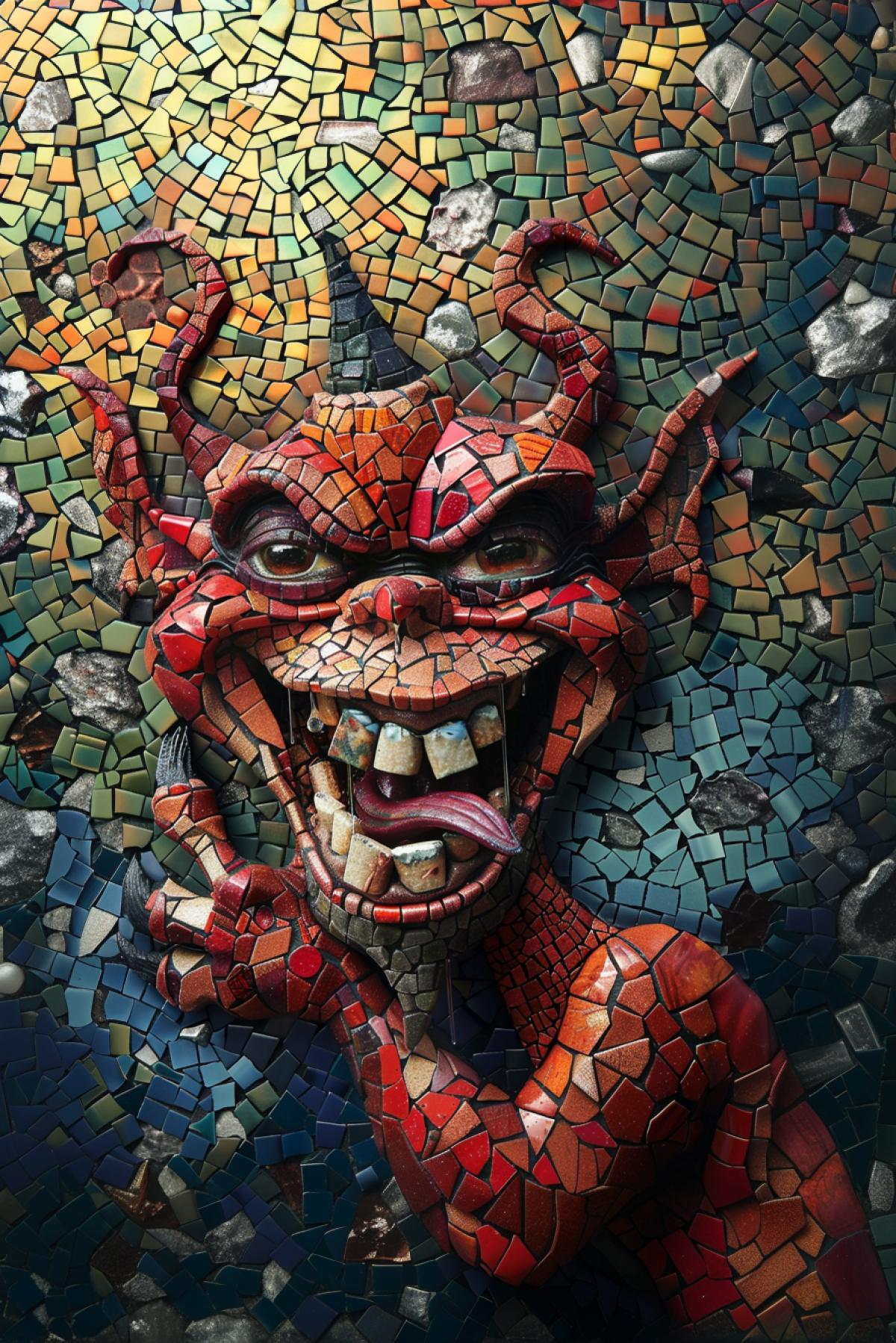 Funny cute demon, mosaic