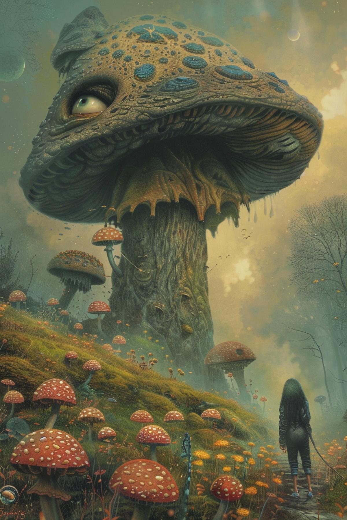 In the style of Zdzisław Beksiński, magical world, fairy-tale creatures
