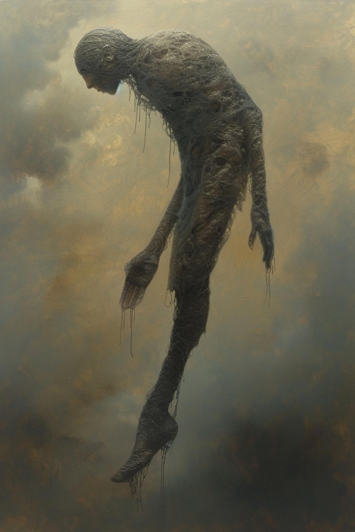 In the style of Zdzisław Beksiński, heavens, ghosts, spirits