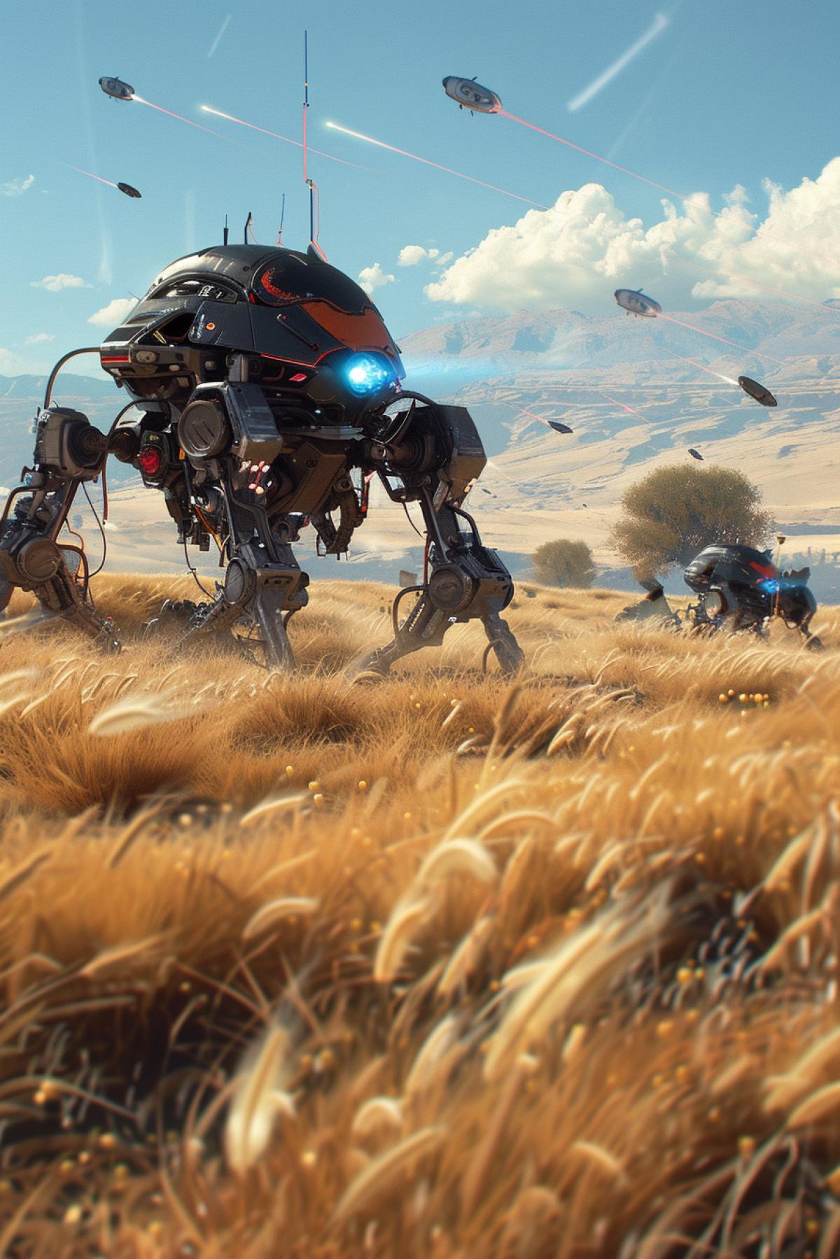 old, rusty humanoid robots androids crawl out of the ground like zombies to en4k humanity