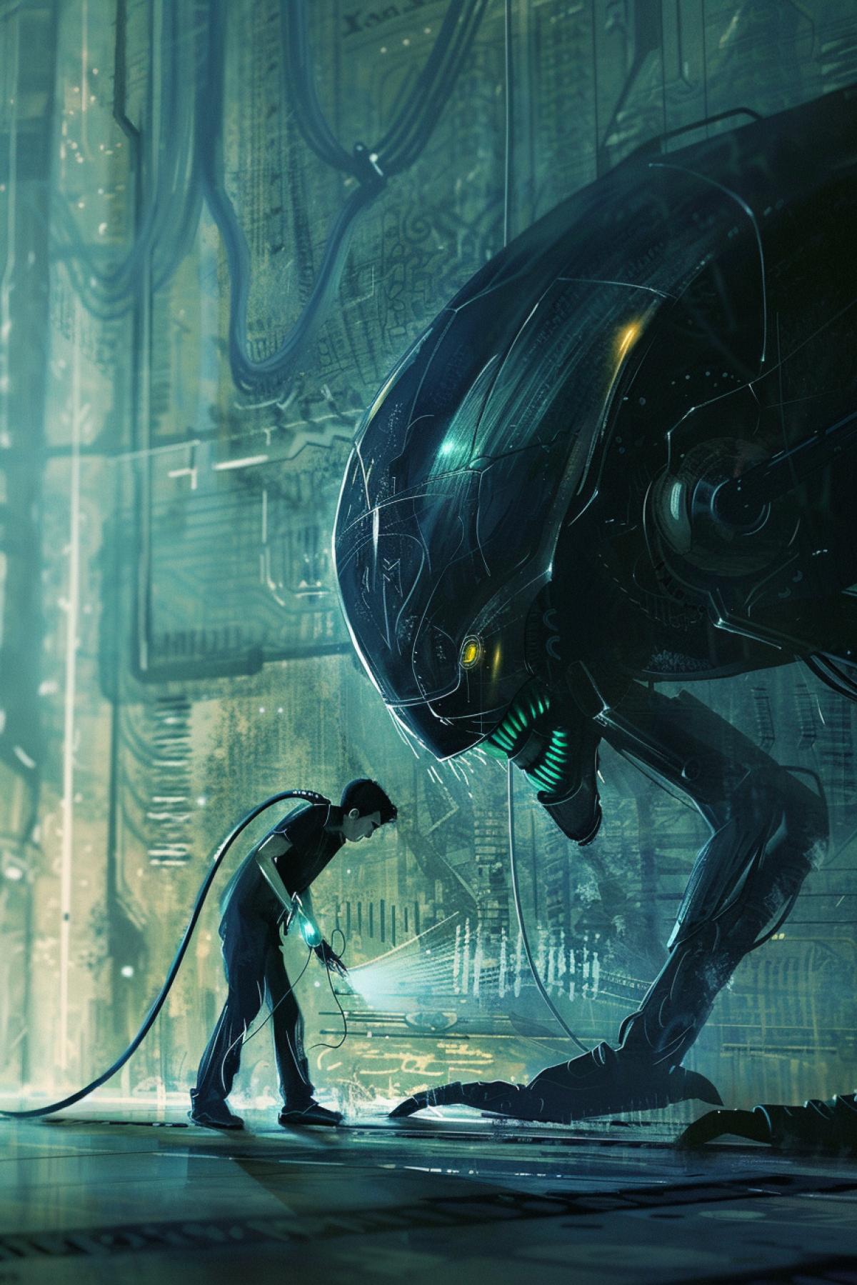 An animated vacuum cleaner fights with a man, a science-fiction horror film
