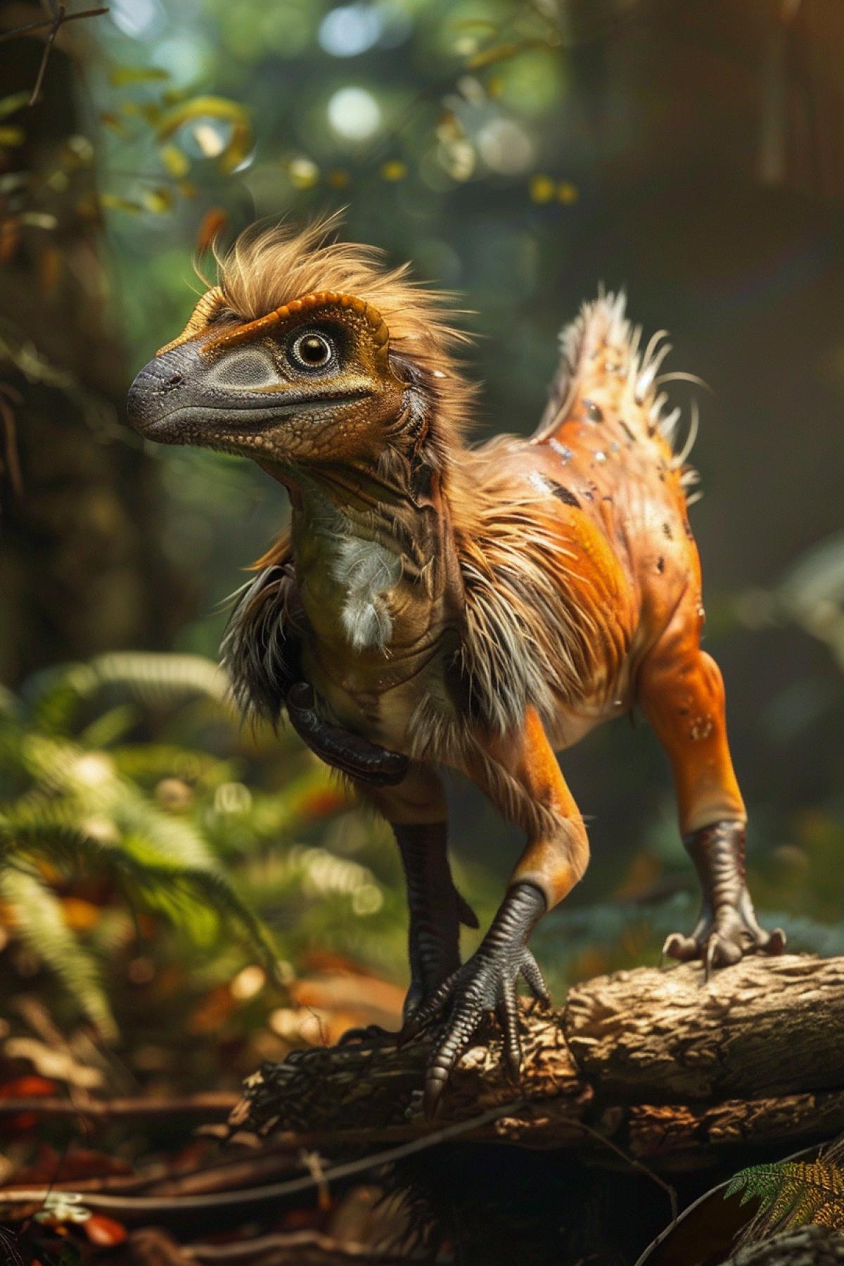 a fantastic dinosaur with the head of a platypus, the body of a hyena, the tail of a rooster, a funny predator of the Mesozoic era, photo reconstruction of excellent quality.