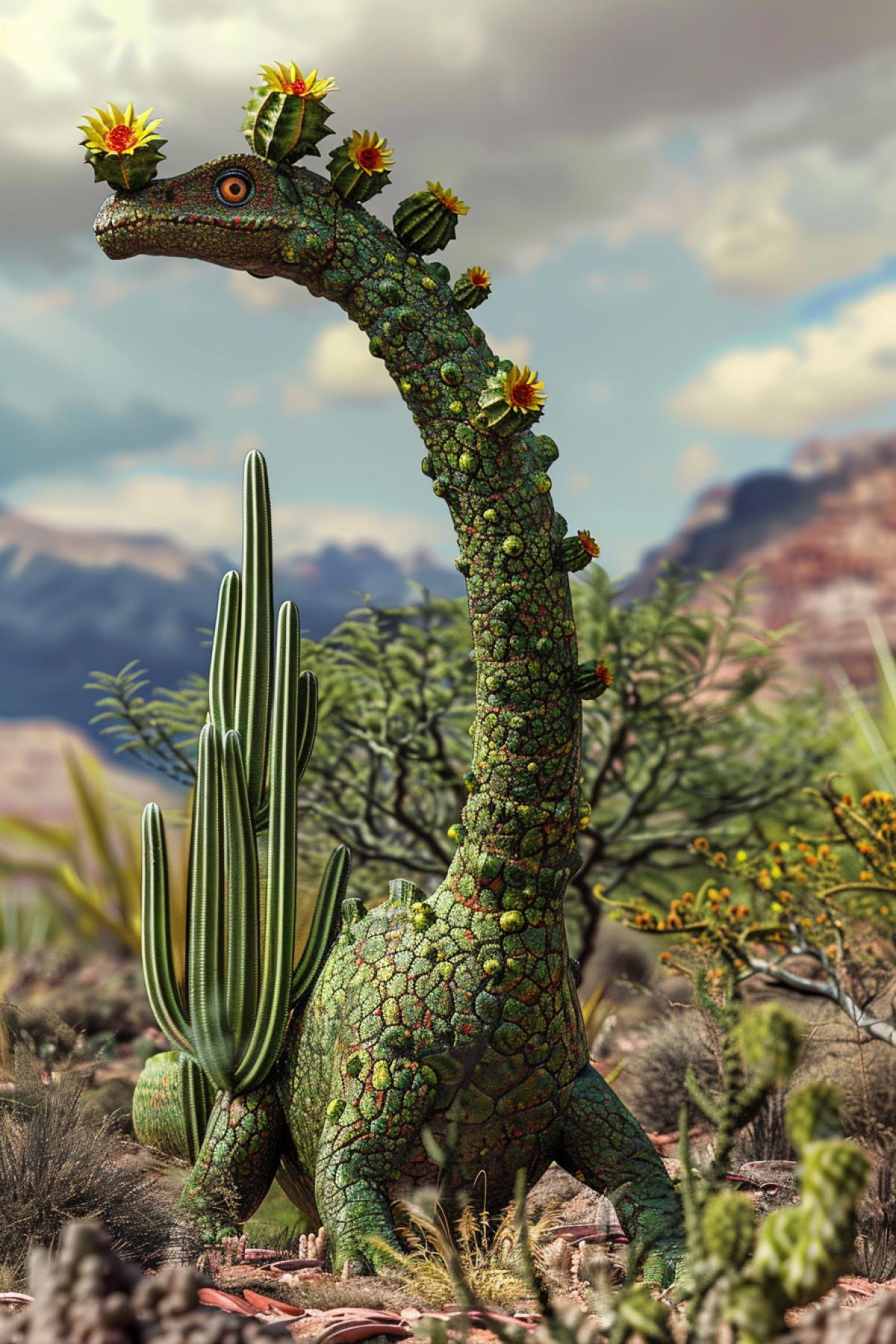 A cactus-like dinosaur, photorealism