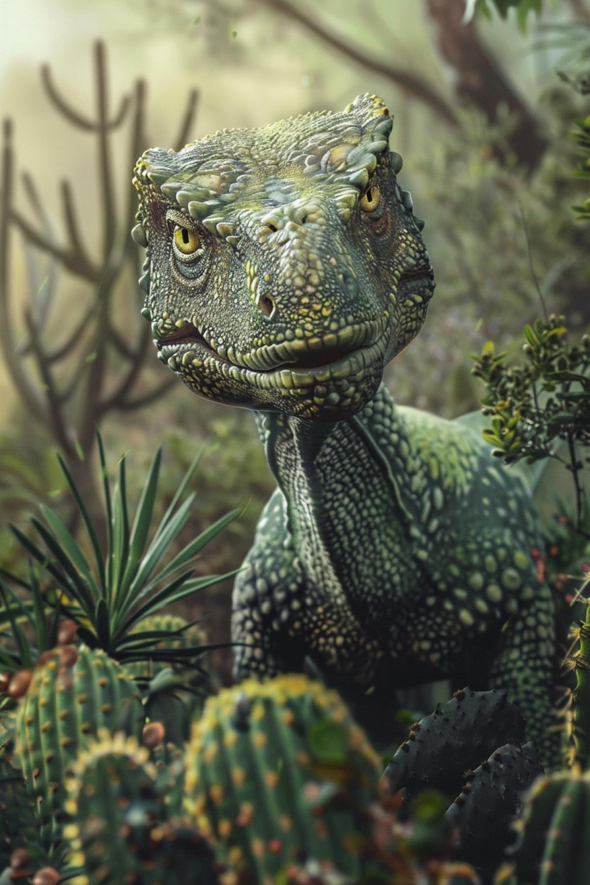 A cactus-like dinosaur, photorealism