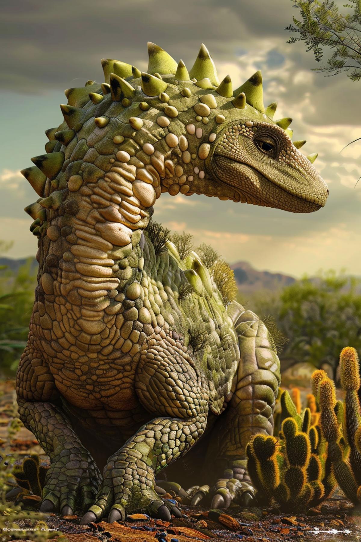A cactus-like dinosaur, photorealism