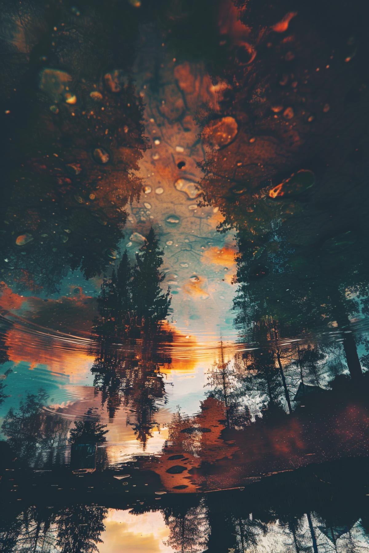 Reflection in water, space, psychedelic
