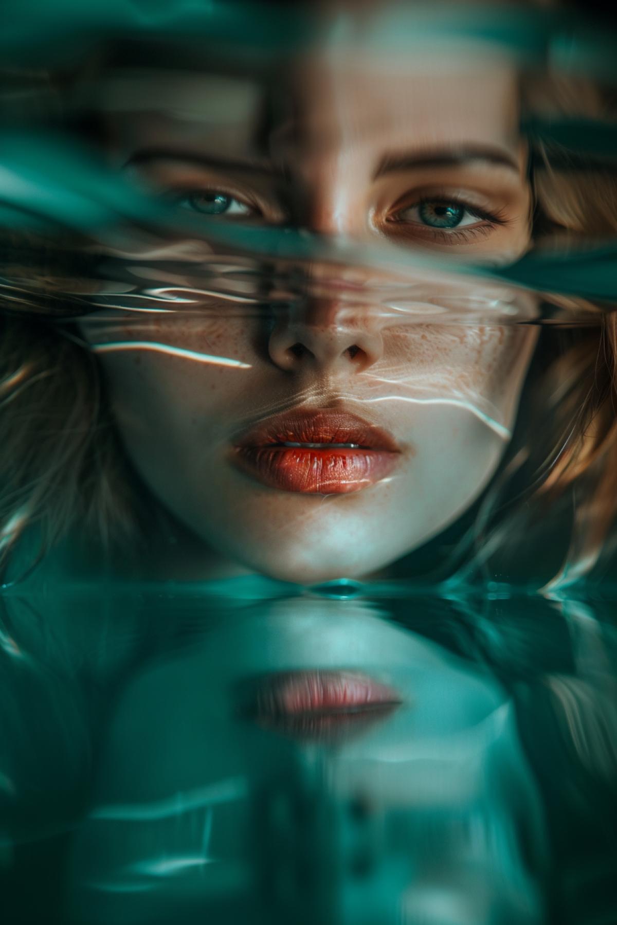Reflection in water, mirror, face