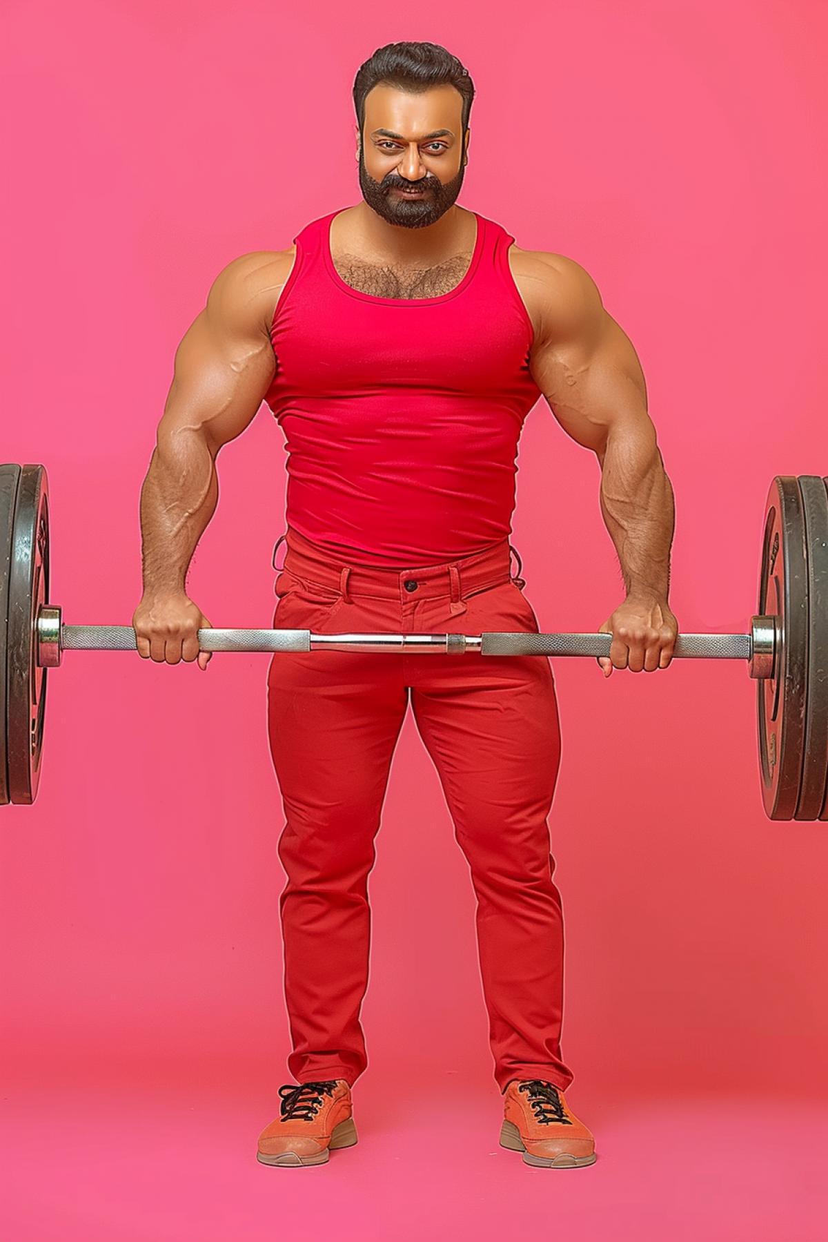 Muscular bearded weightlifter