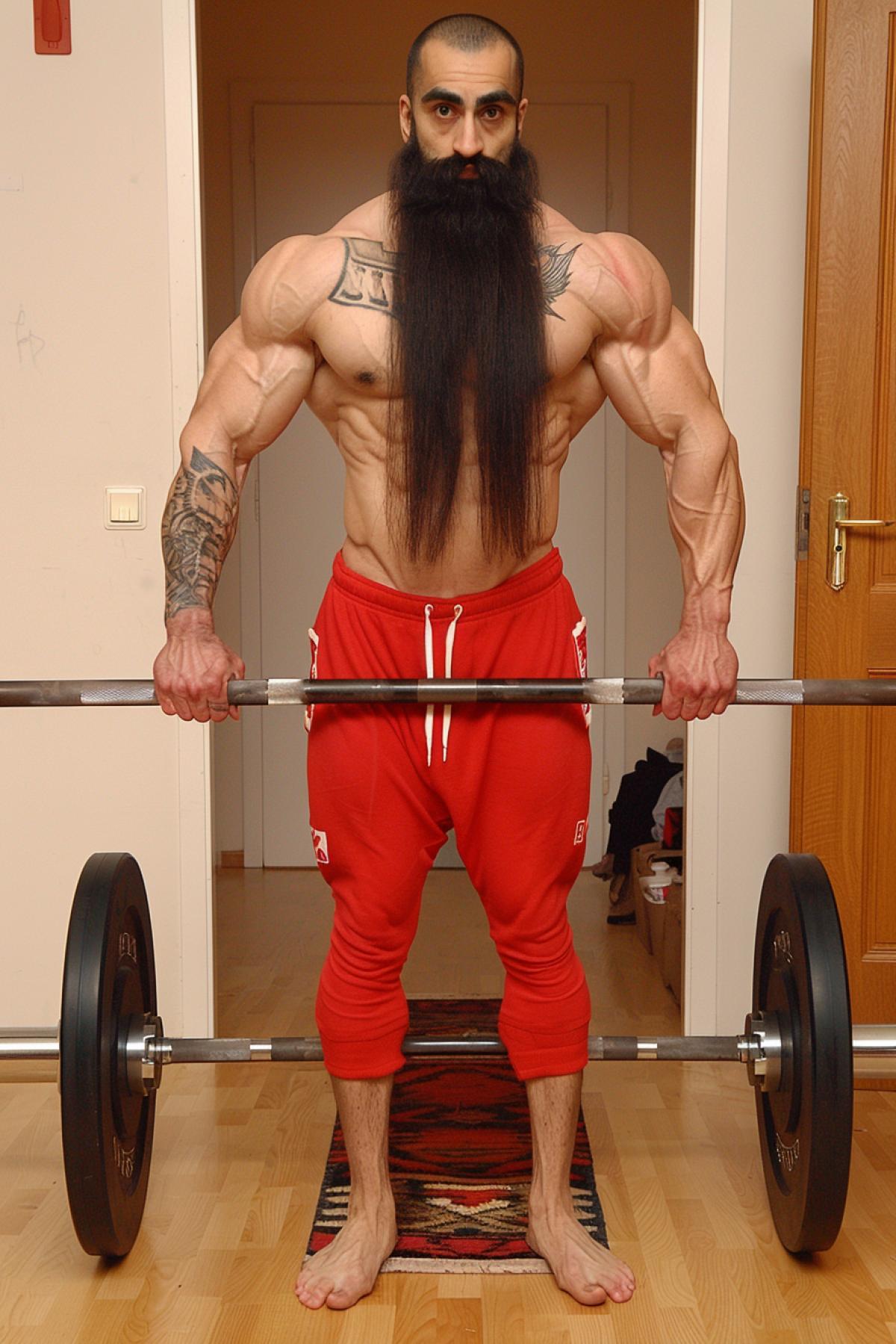 Muscular bearded weightlifter