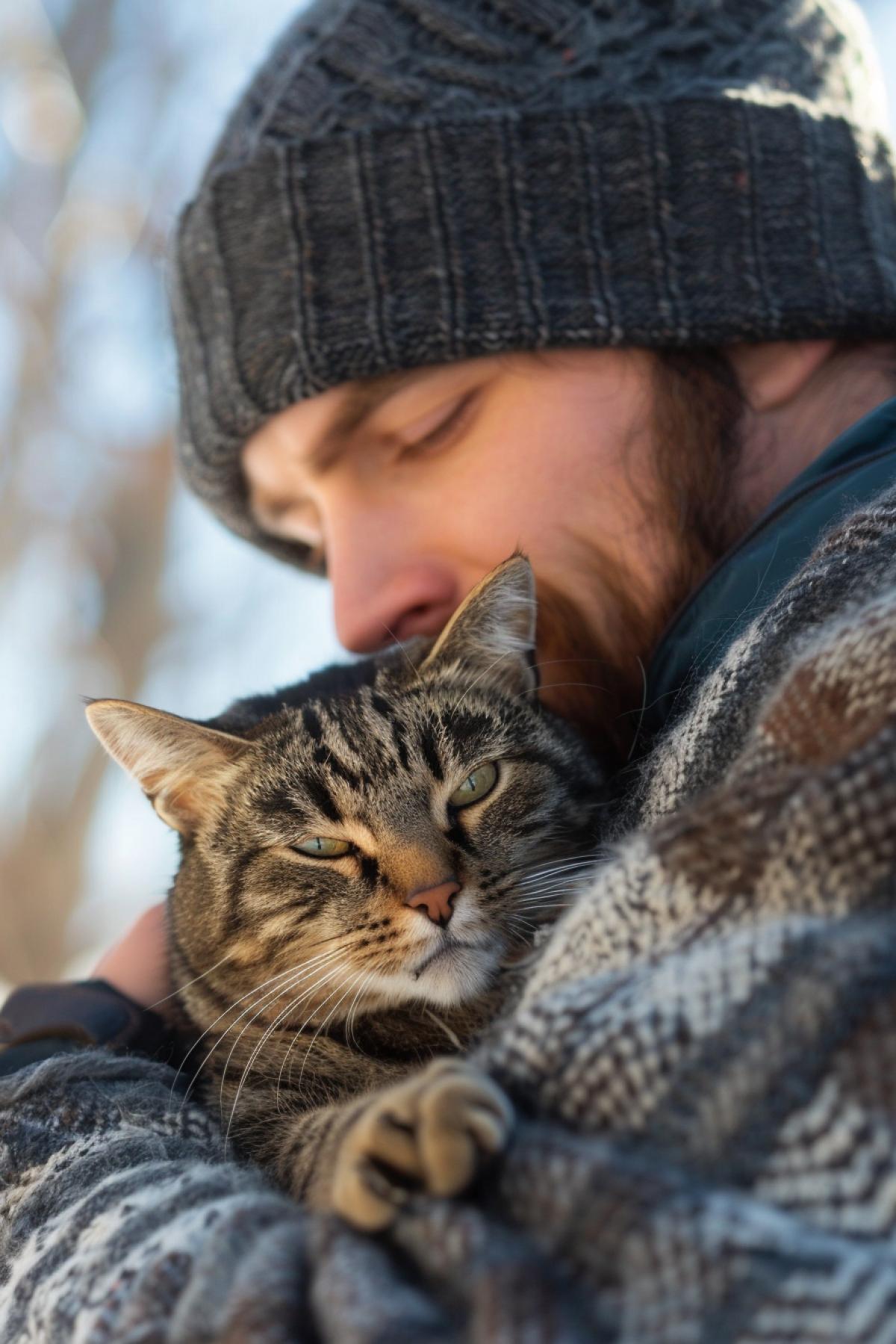 The ideal man with a cat in his arms