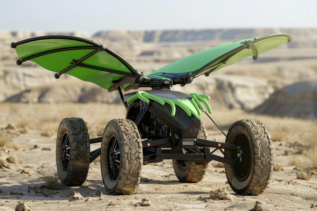 All-terrain vehicle with green wings