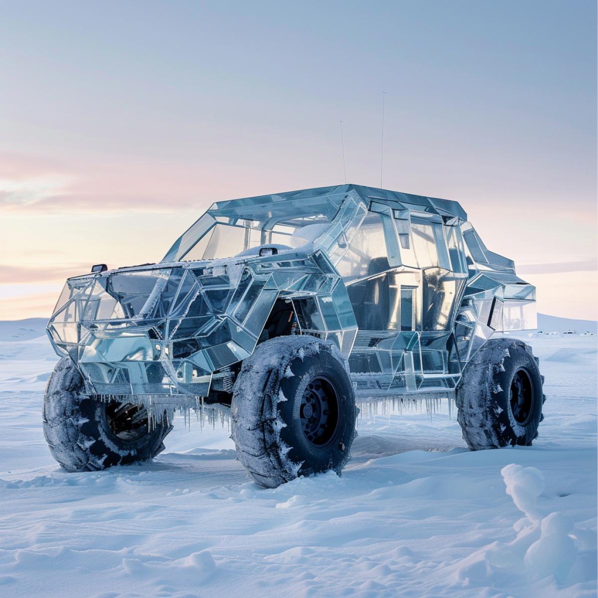 All-terrain vehicle made of ice for maximum camouflage in the north