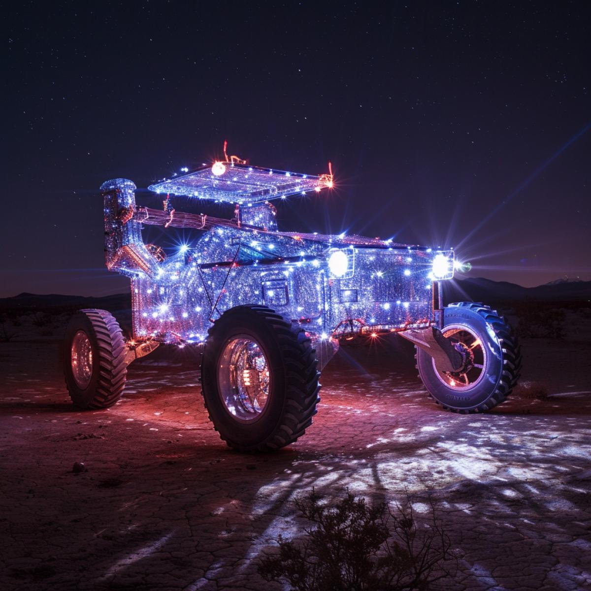 A magical rover made of sparkling light