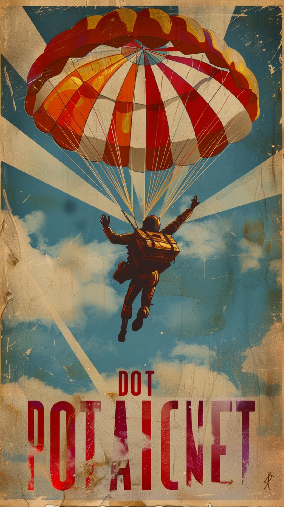 Poster with the slogan Do not jump without a parachute. In the style of Mayakovsky