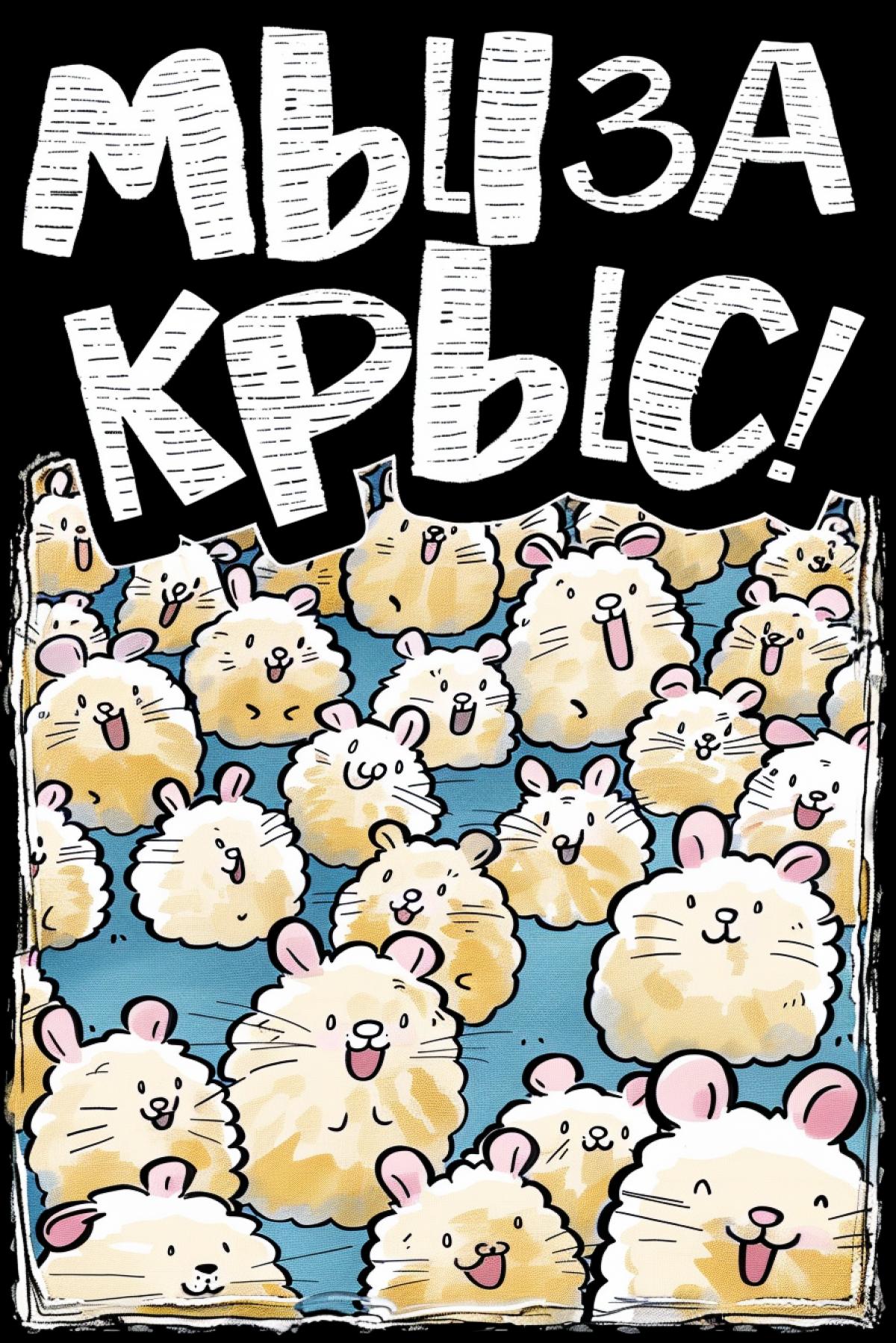 Retro poster, cheerful crowd of rats, the inscription \"Mbl 3A KPblC!\"