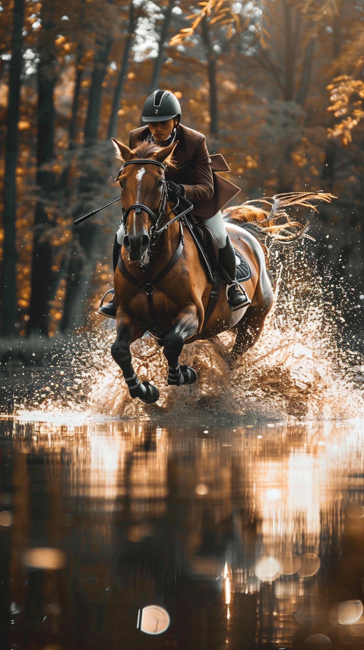 Beautiful parkour of a horse with a jockey in the open spaces of a summer cottage