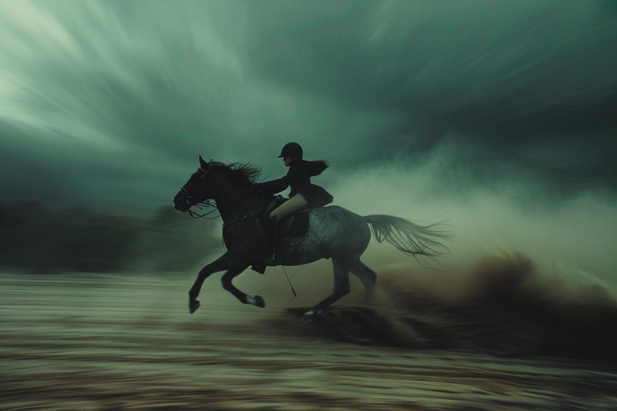 frame from the film rider on a horse, side view, enchanting incredible photo, high speed