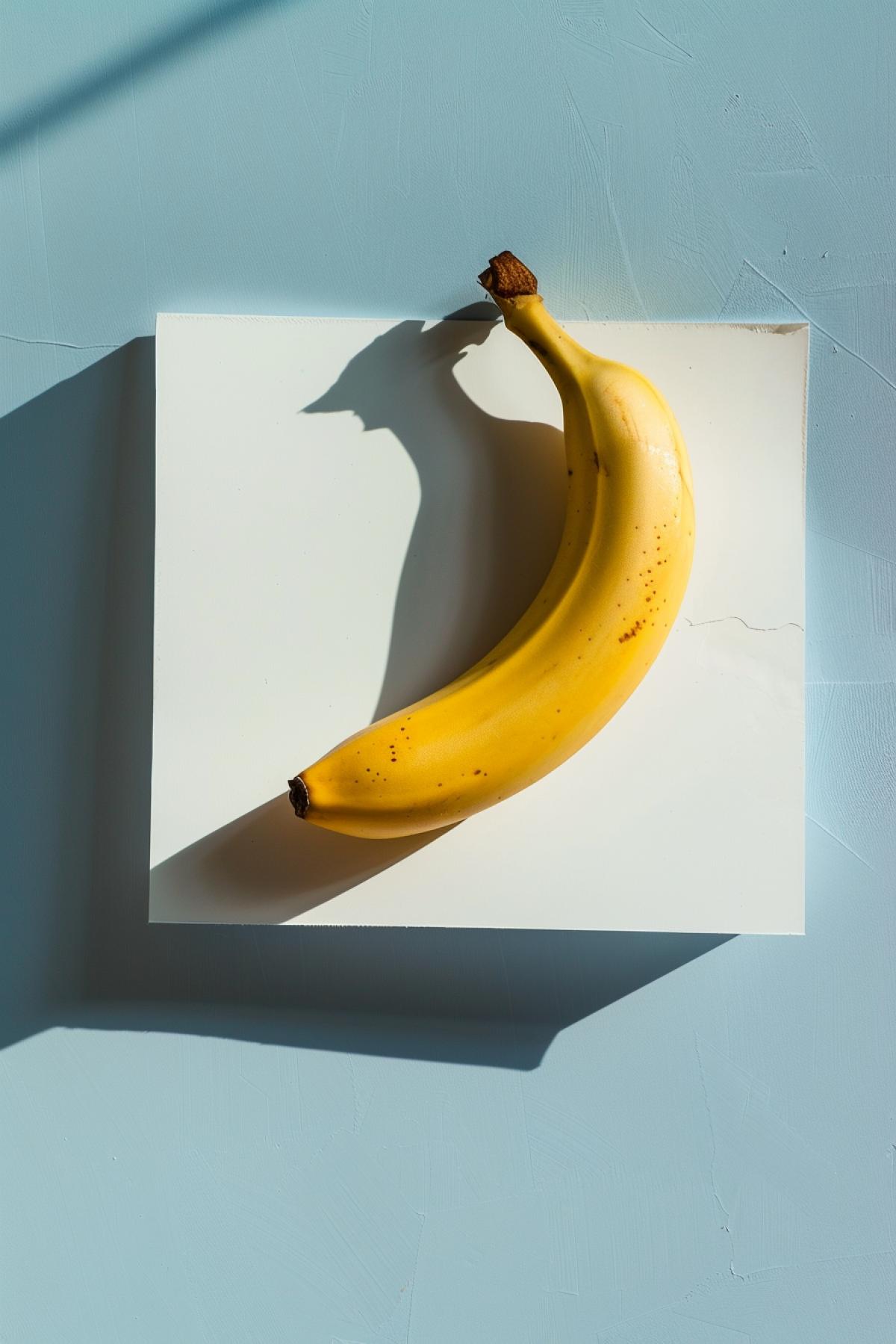 White square with a banana glued to the square