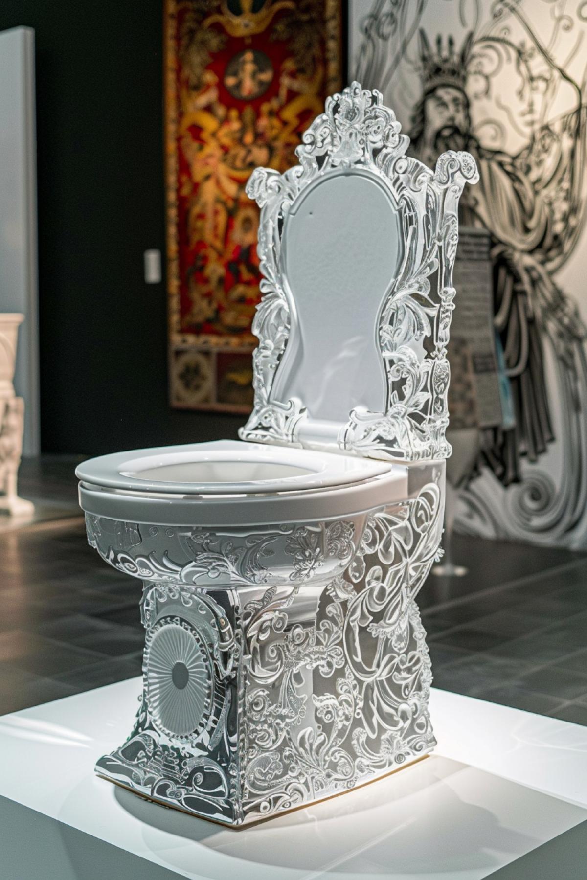 Toilet bowl in the form of a throne at the exhibition of modern art