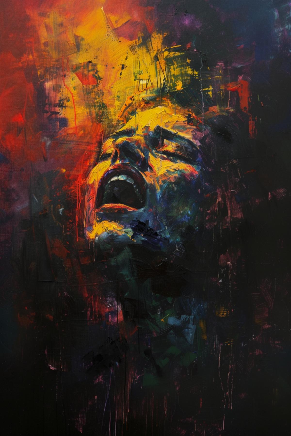 Cry of the soul, despair, loneliness, rich colors, modern art
